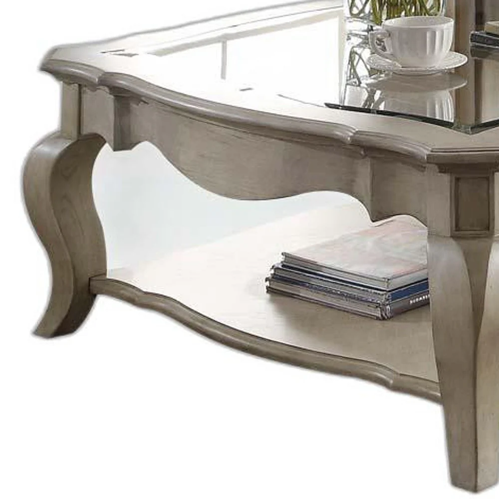 Antique Taupe Clear Glass Coffee Table By Homeroots - Image 4