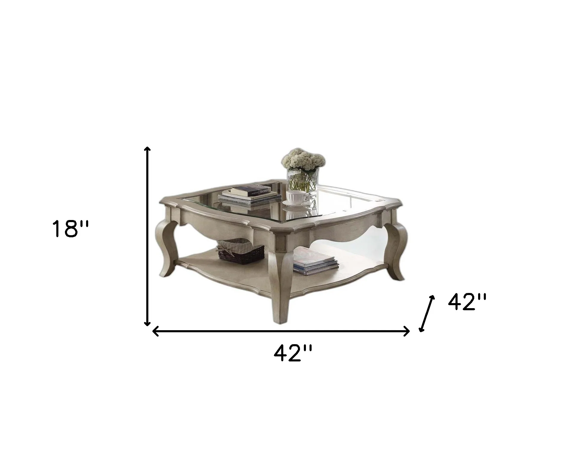 Antique Taupe Clear Glass Coffee Table By Homeroots - Image 6