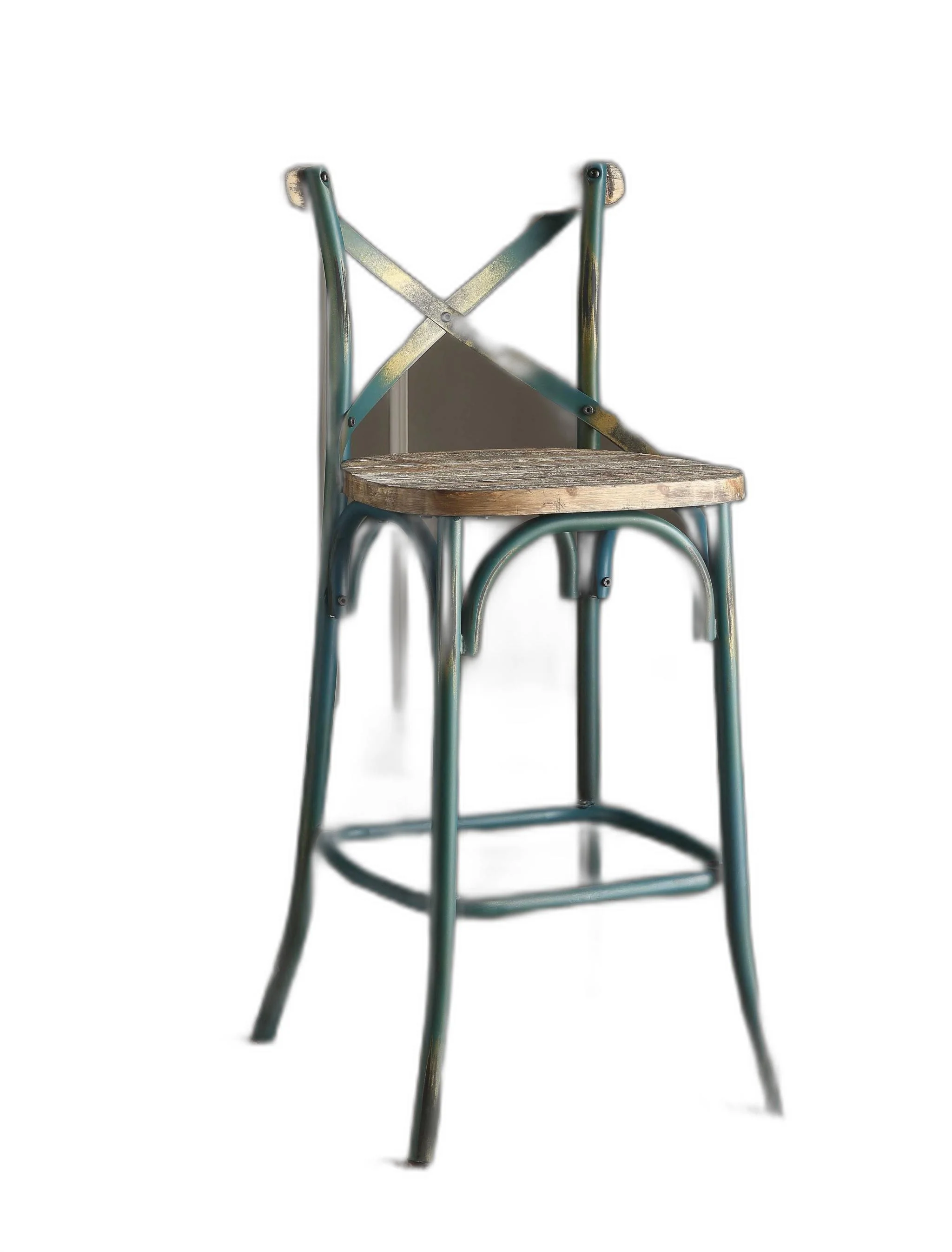 Antique Turquoise & Oak Wood Bar Chair By Homeroots - Image 2