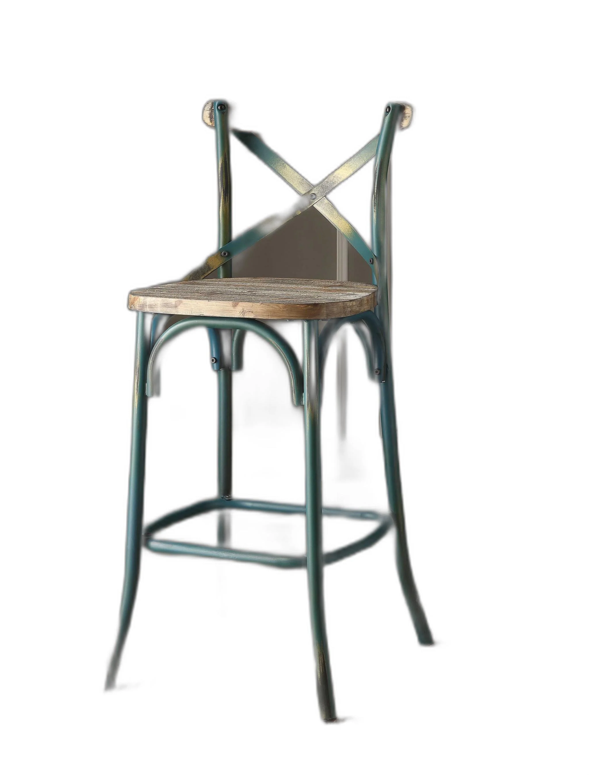 Antique Turquoise & Oak Wood Bar Chair By Homeroots - Image 3