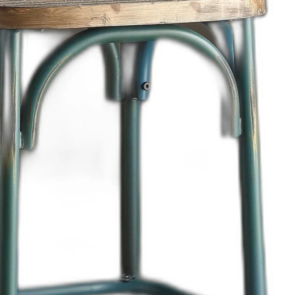 Antique Turquoise & Oak Wood Bar Chair By Homeroots - Image 4