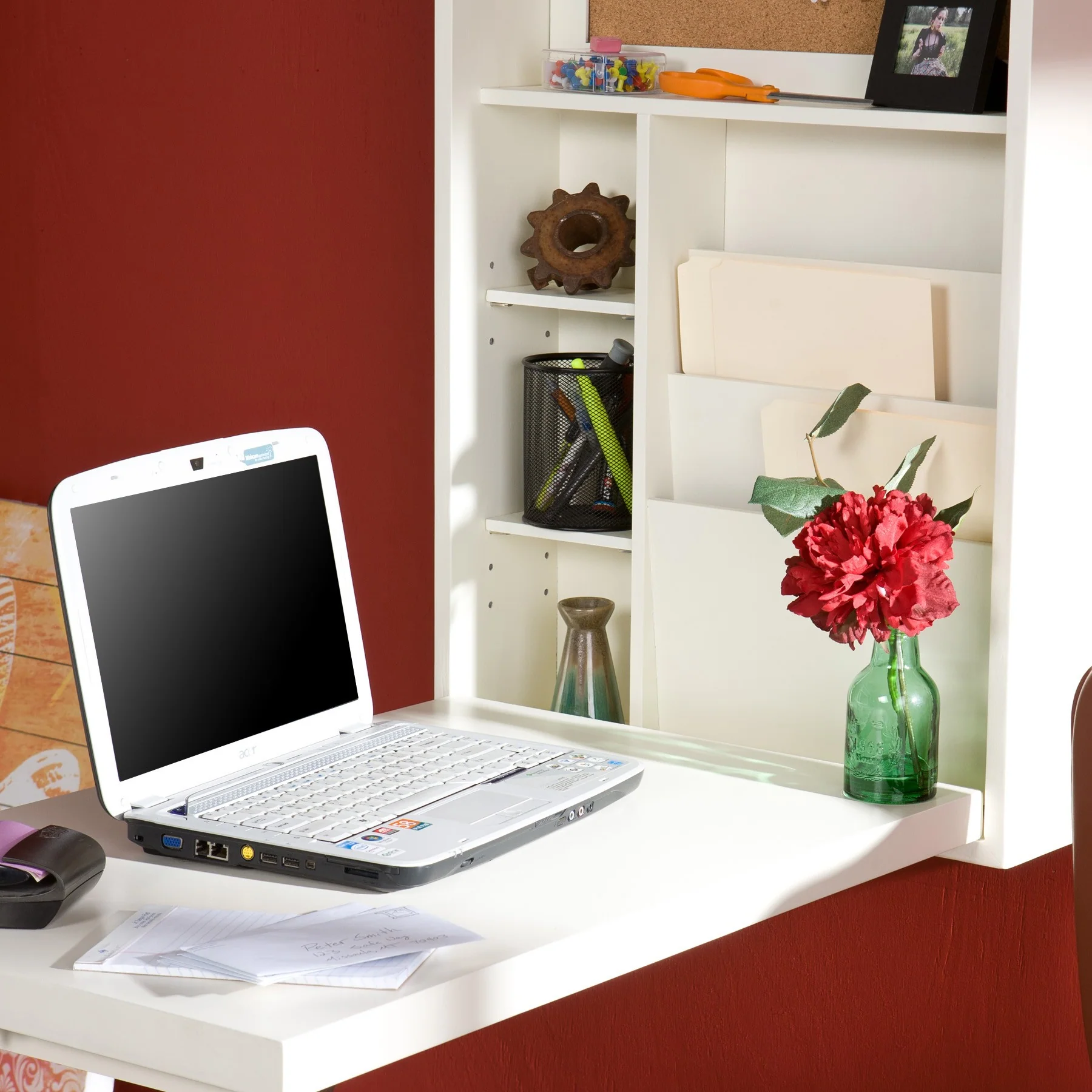 Antique White Fold Out Convertible Wall Mount Desk By Homeroots - Image 2