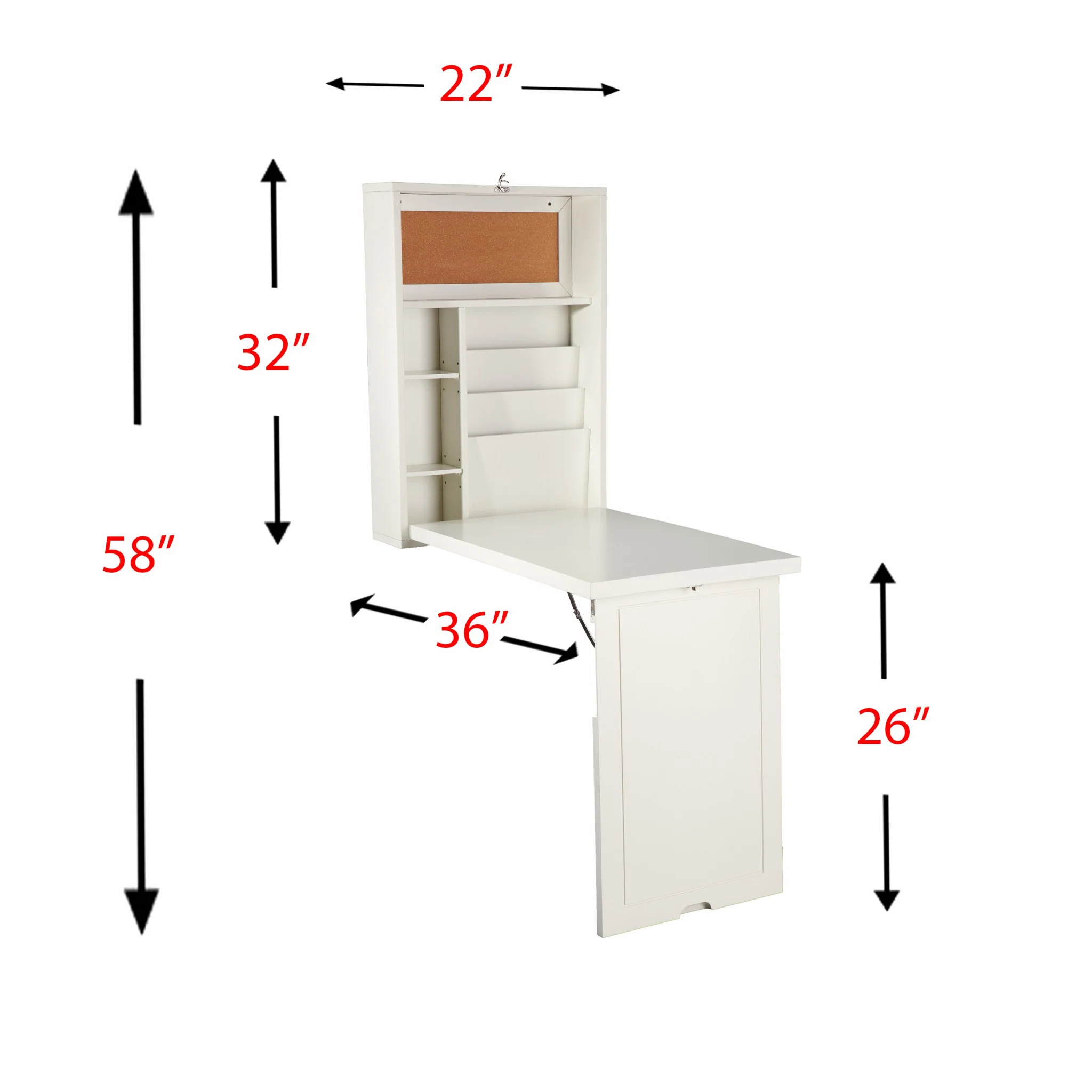 Antique White Fold Out Convertible Wall Mount Desk By Homeroots - Image 6