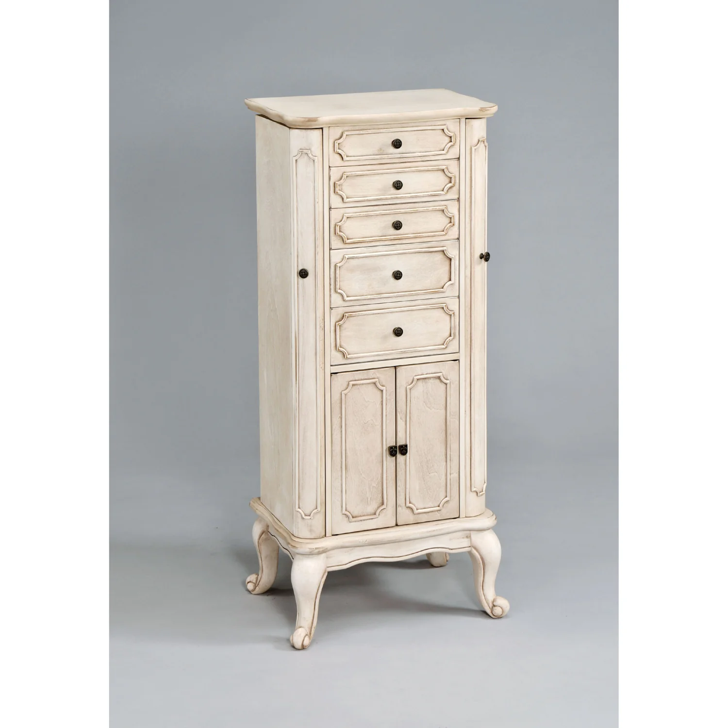 Antique White Mirrored Jewelry Armoire By Homeroots - Image 2