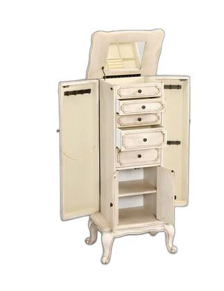Antique White Mirrored Jewelry Armoire By Homeroots - Image 3