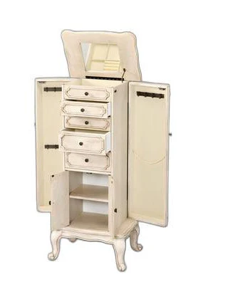 Antique White Mirrored Jewelry Armoire By Homeroots - Image 4