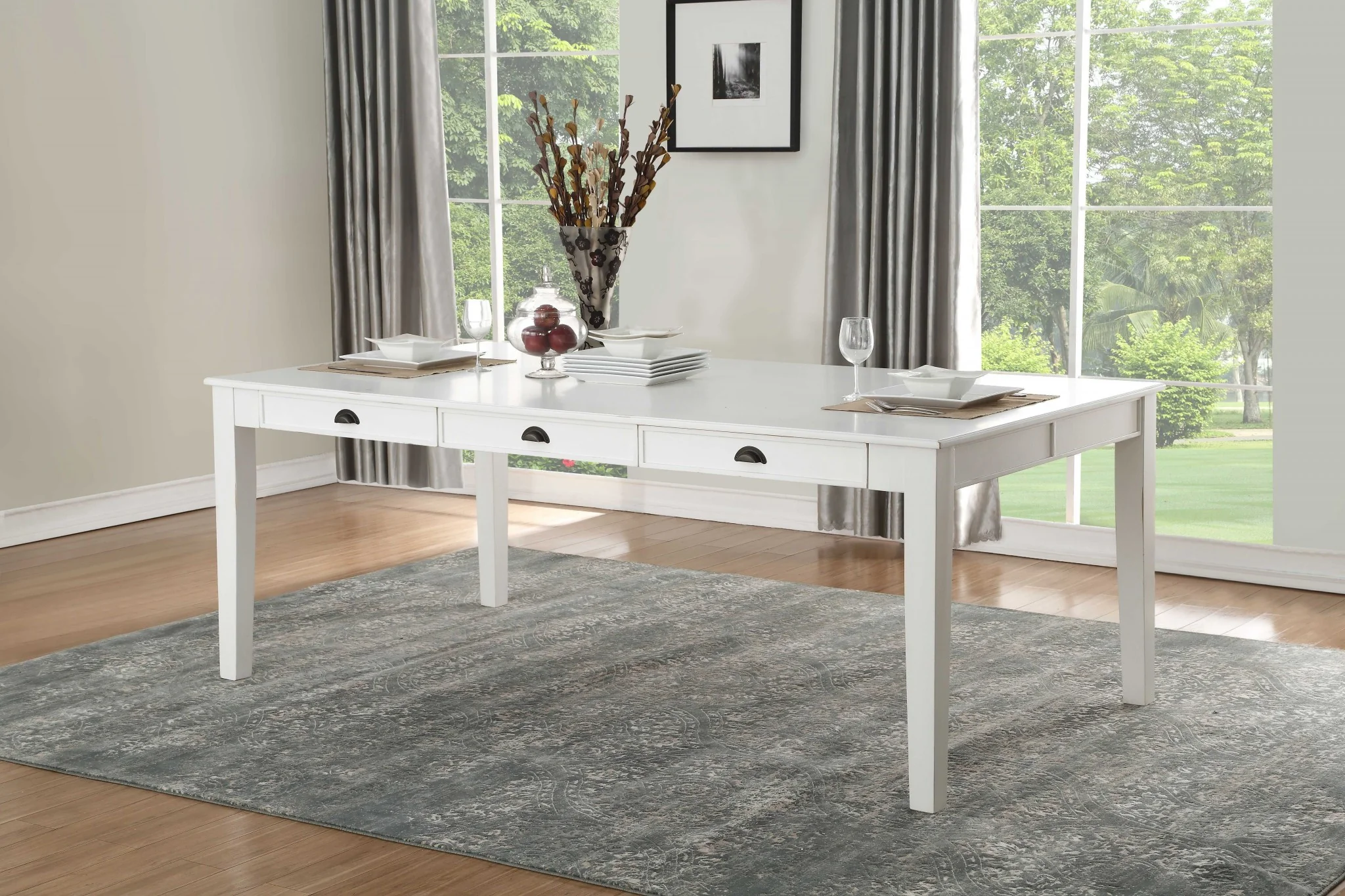 Antique White Poplar Dining Table By Homeroots - Image 3