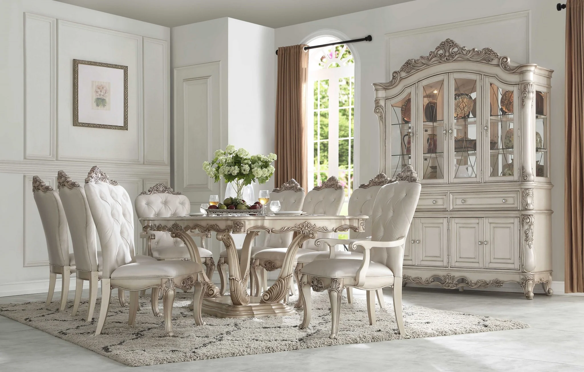 Antique White Wood Dining Table Wpedestal By Homeroots - Image 2