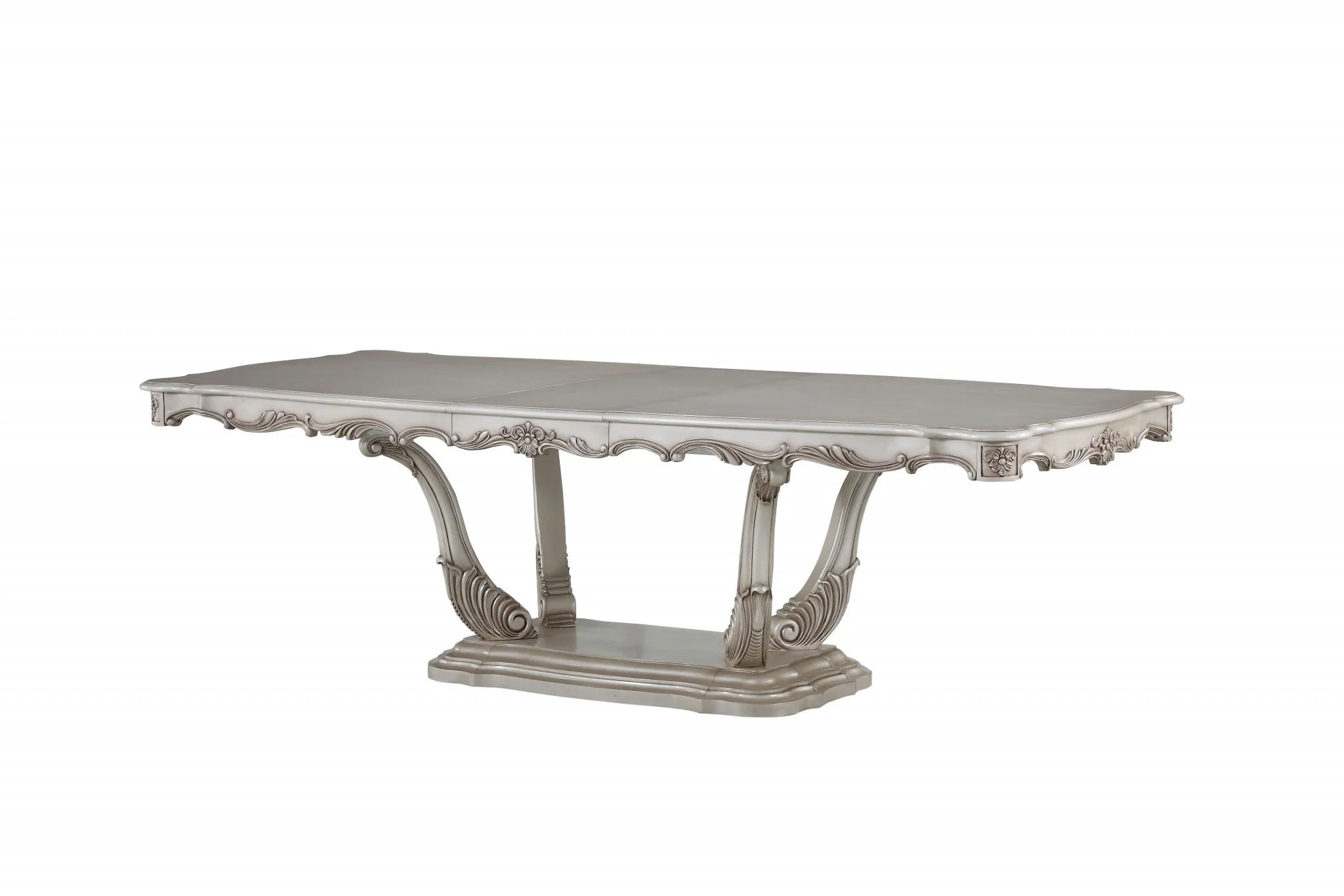 Antique White Wood Dining Table Wpedestal By Homeroots - Image 3