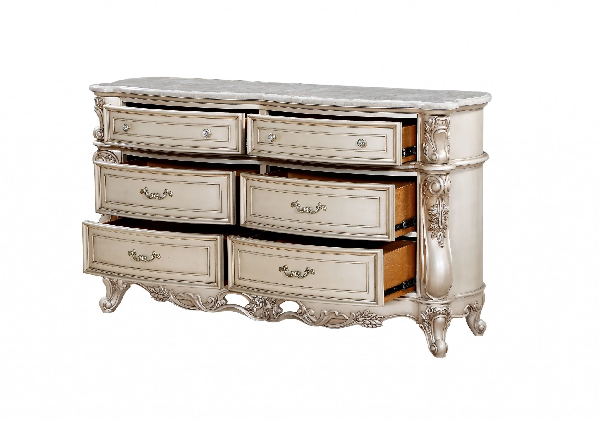 Antique White Wood Dresser Wmarble Top By Homeroots - Image 2