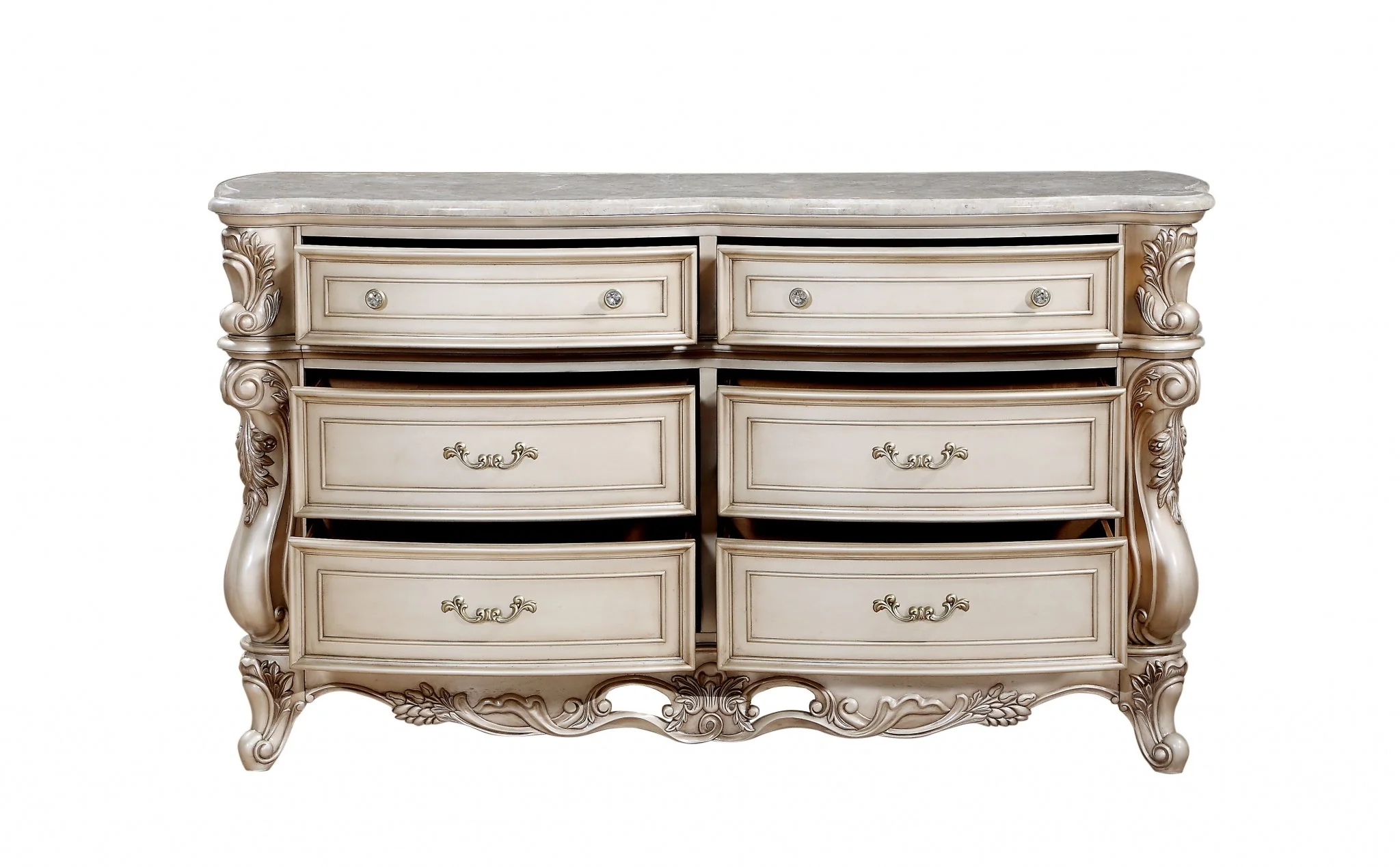 Antique White Wood Dresser Wmarble Top By Homeroots - Image 3