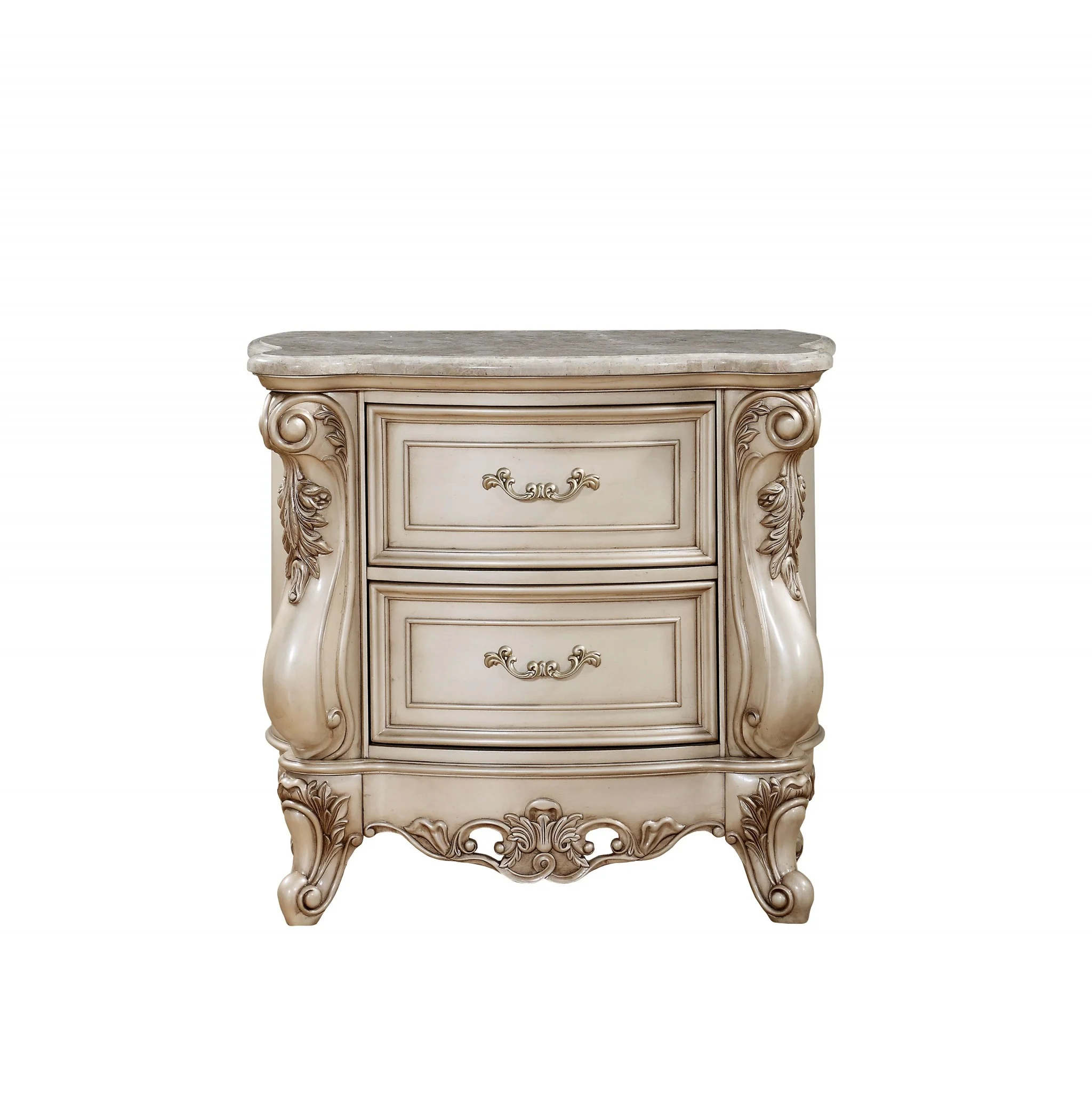 Antique White Wood Nightstand With 2 Drawers And Marble Top By Homeroots - Image 2