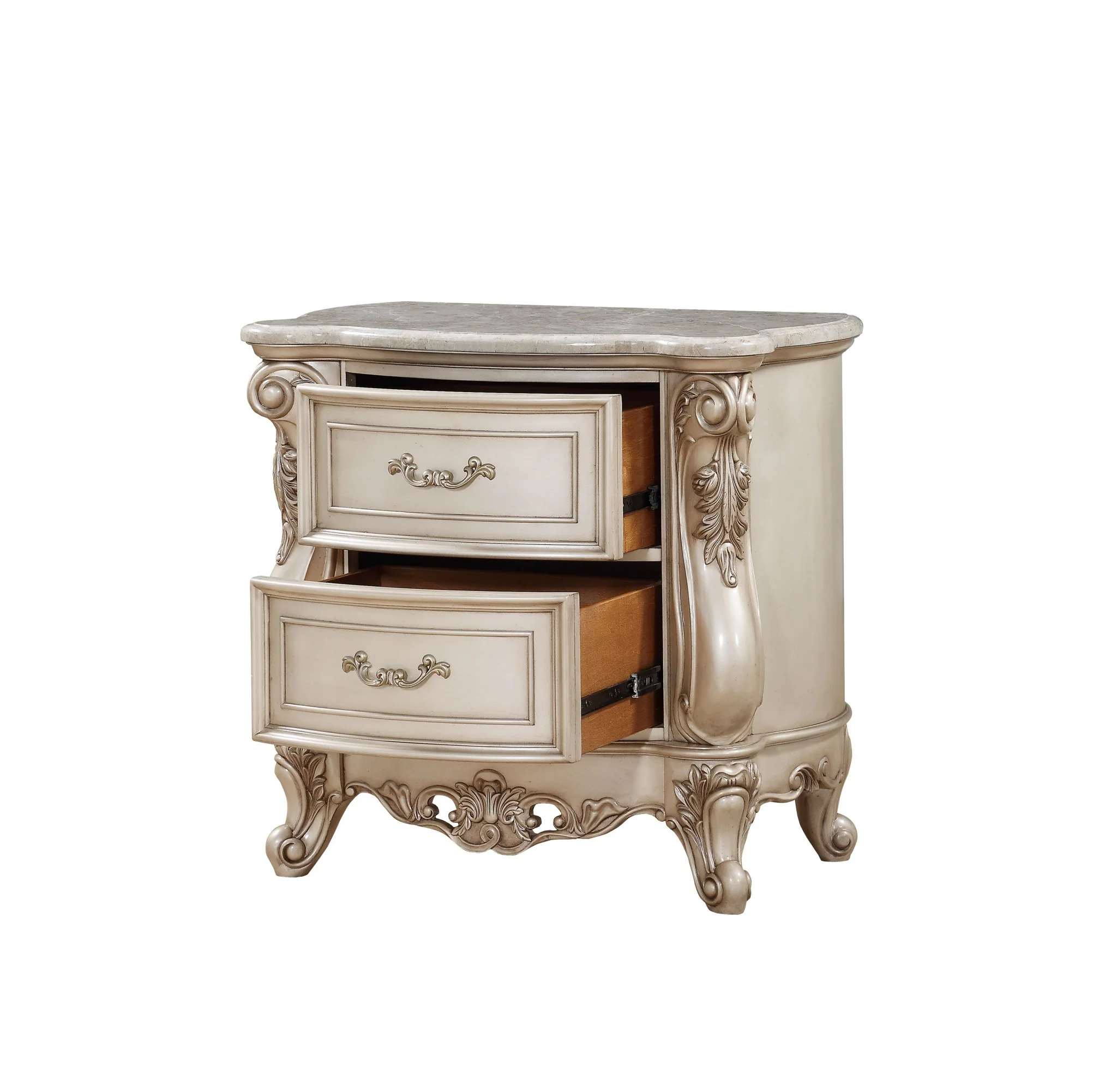 Antique White Wood Nightstand With 2 Drawers And Marble Top By Homeroots - Image 3