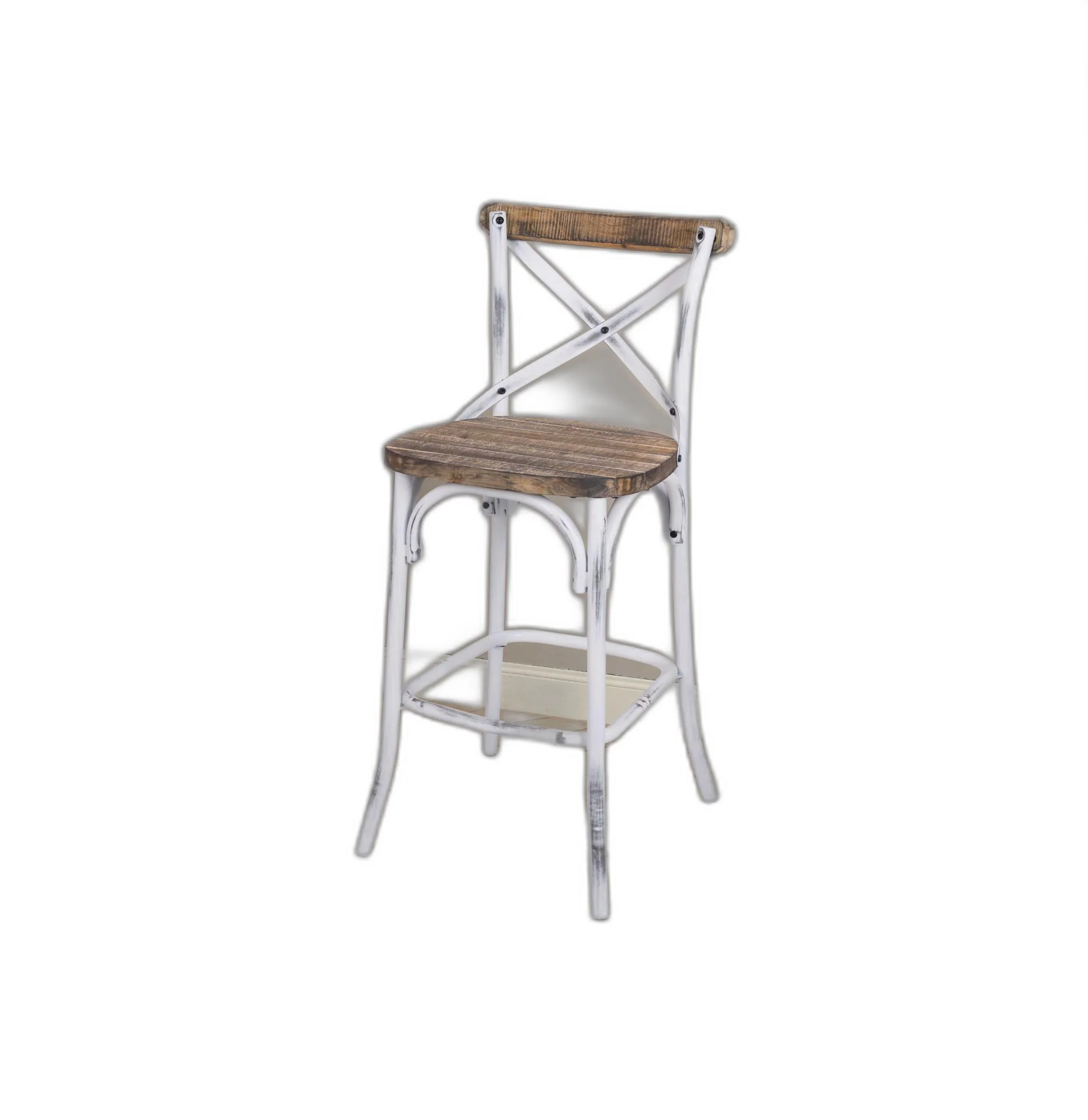 Antique White Wooden Bar Chair By Homeroots - Image 5