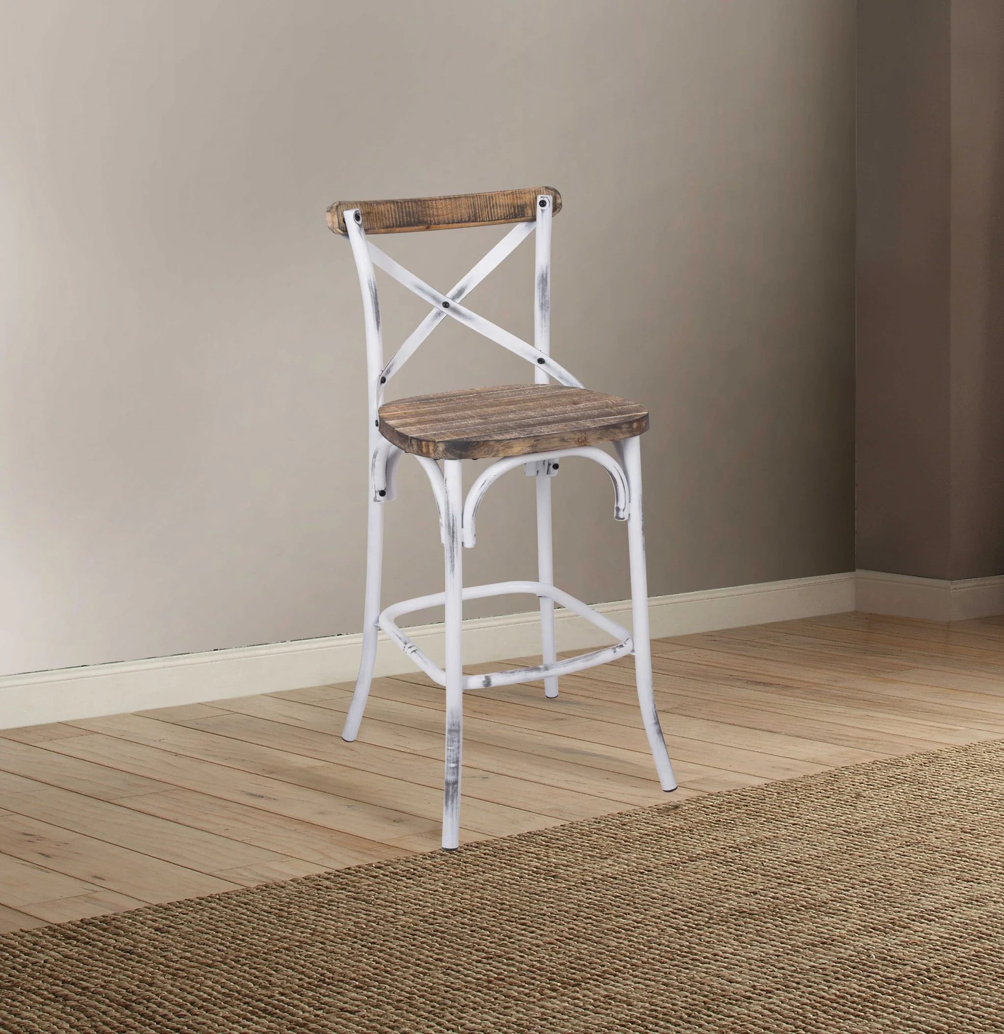 Antique White Wooden Bar Chair By Homeroots - Image 7