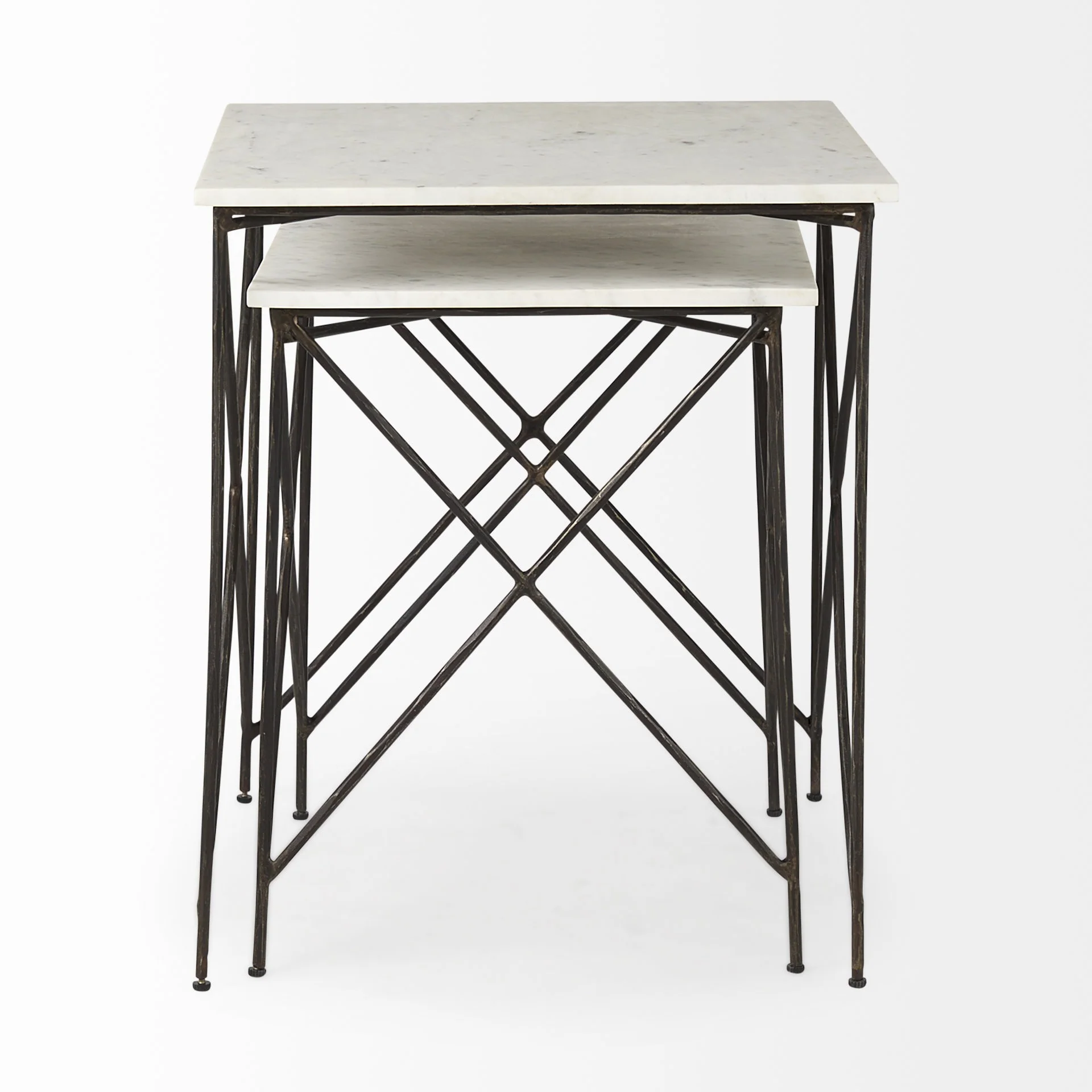 Antiqued Angular Metal and Marble End Table By Homeroots - Image 3