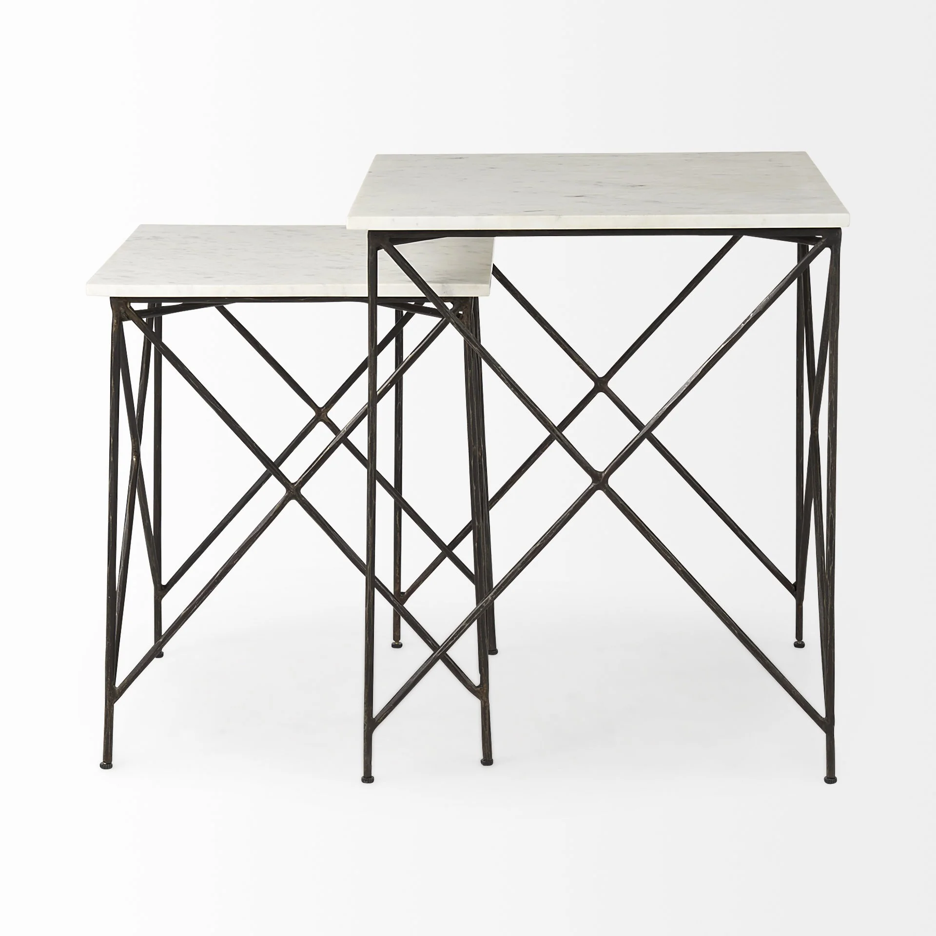 Antiqued Angular Metal and Marble End Table By Homeroots - Image 4