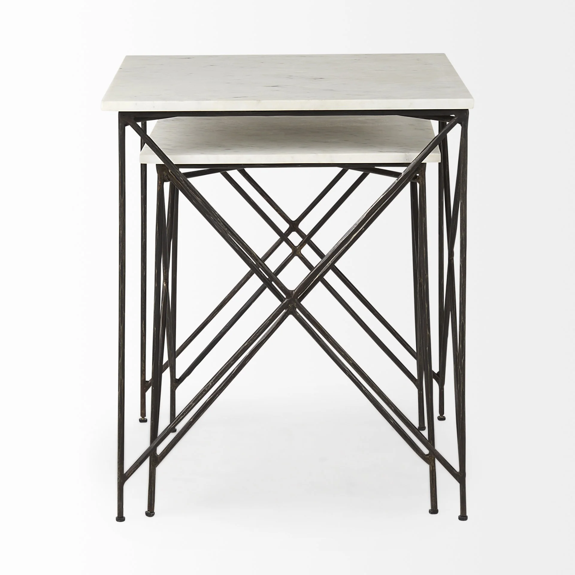 Antiqued Angular Metal and Marble End Table By Homeroots - Image 5