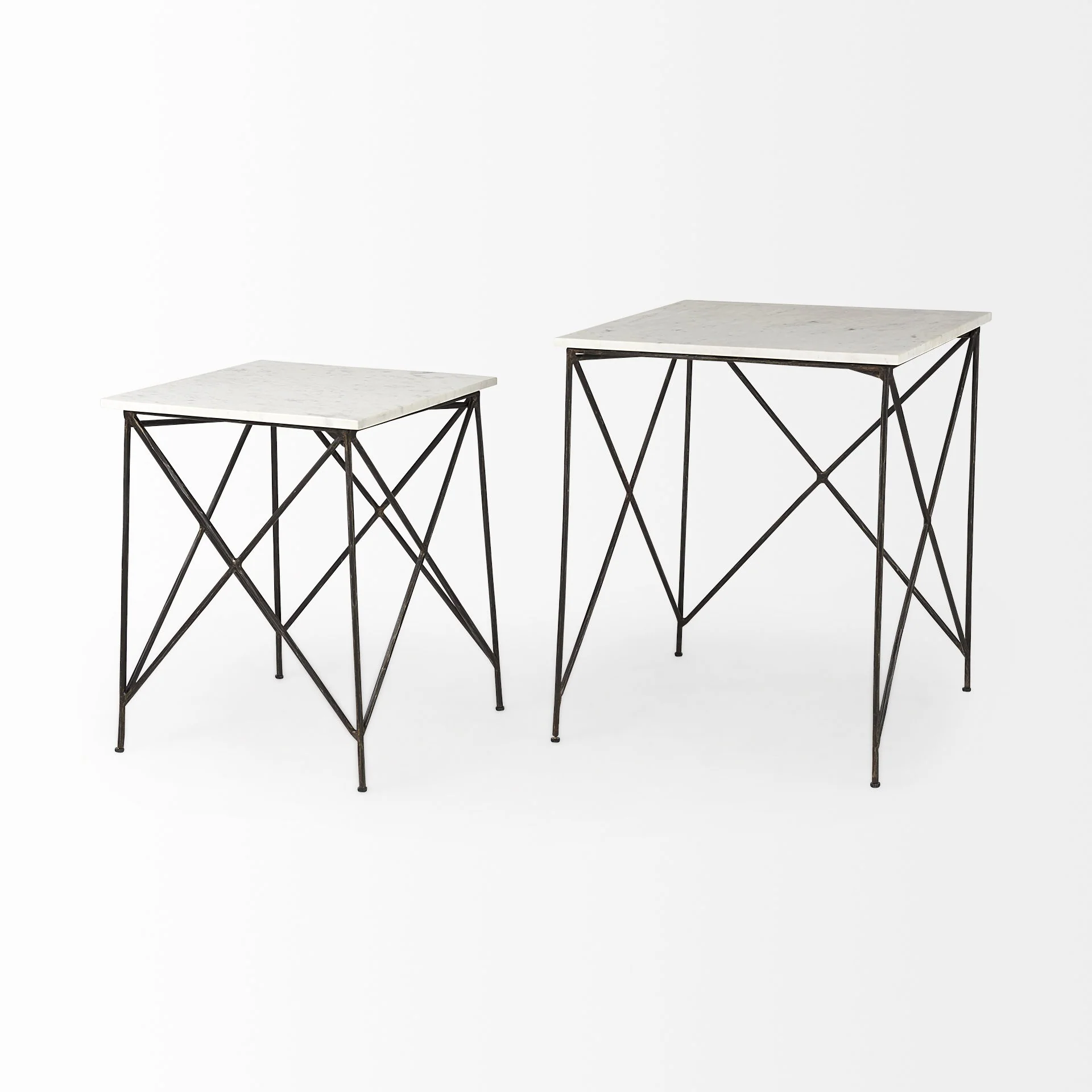 Antiqued Angular Metal and Marble End Table By Homeroots - Image 6