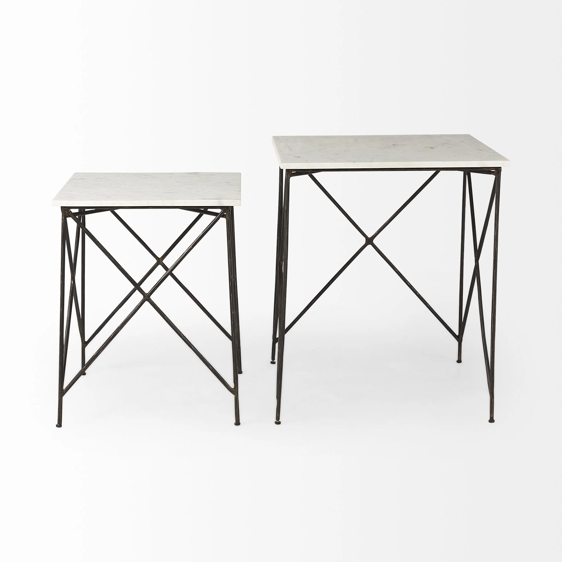 Antiqued Angular Metal and Marble End Table By Homeroots - Image 7