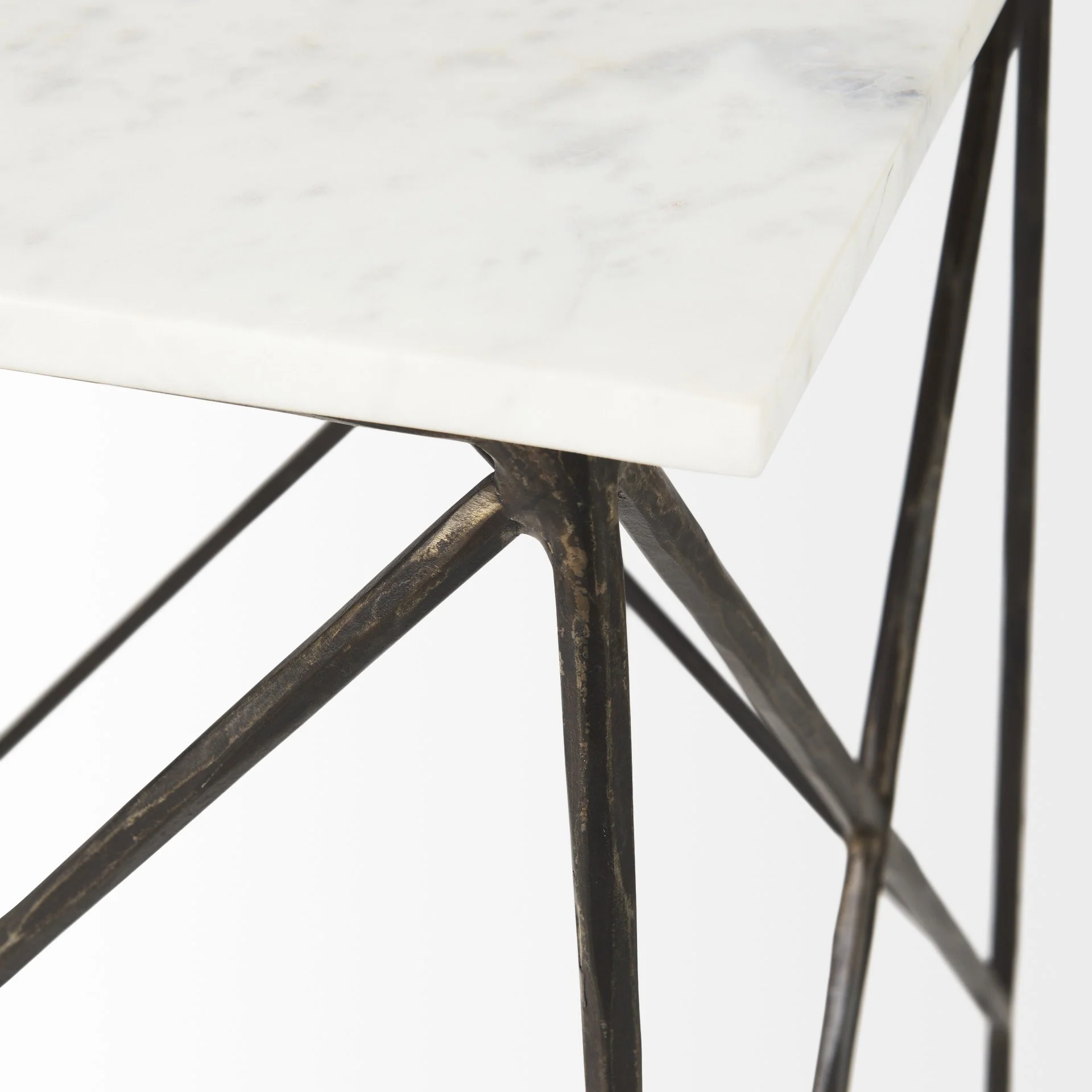 Antiqued Angular Metal and Marble End Table By Homeroots - Image 8