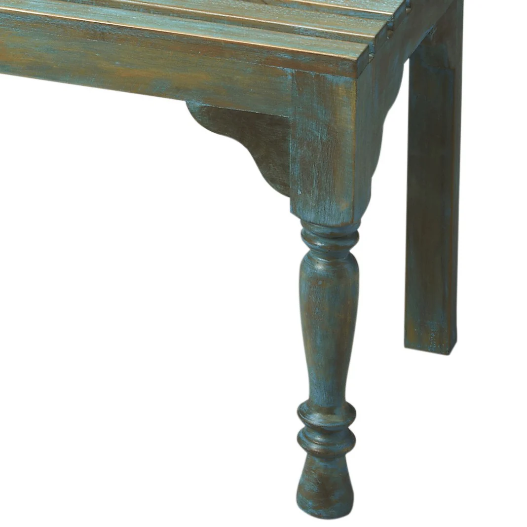 Antiqued Blue Solid Wood Bench By Homeroots - Image 3