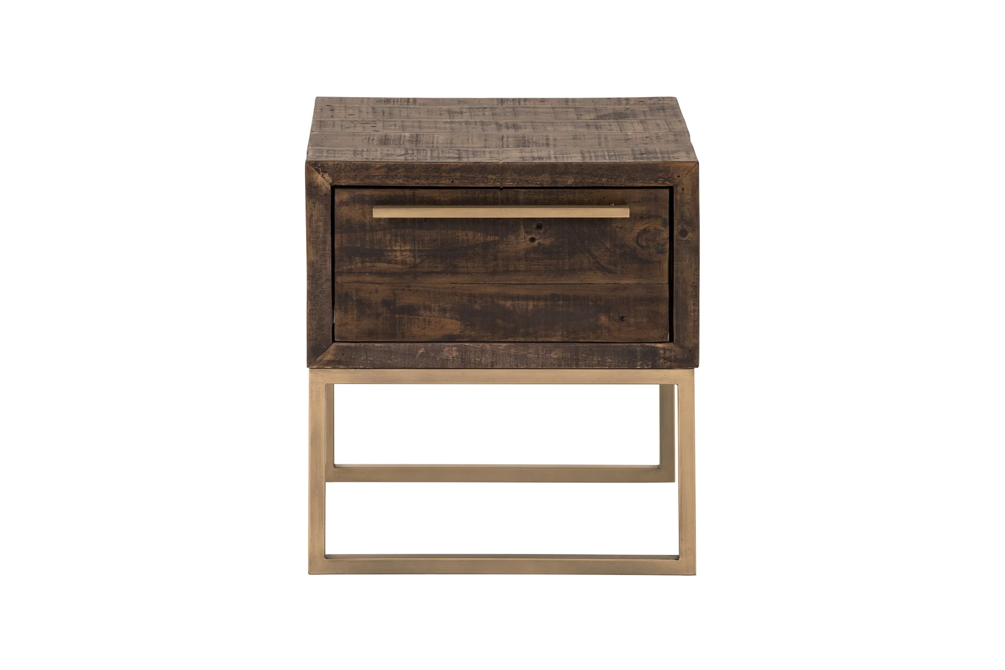 Antiqued Brass And Brown Reclaimed Wood End Table With Drawer By Homeroots - Image 2