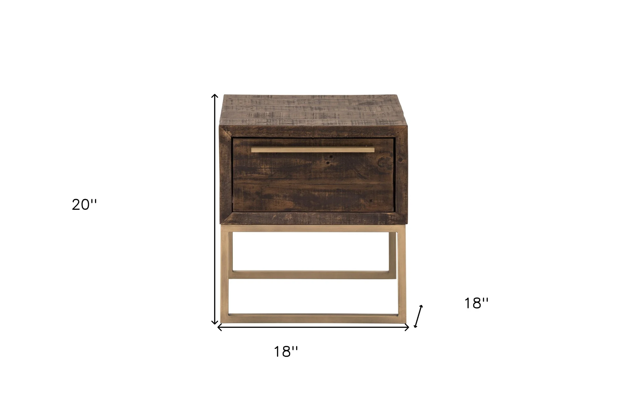 Antiqued Brass And Brown Reclaimed Wood End Table With Drawer By Homeroots - Image 6