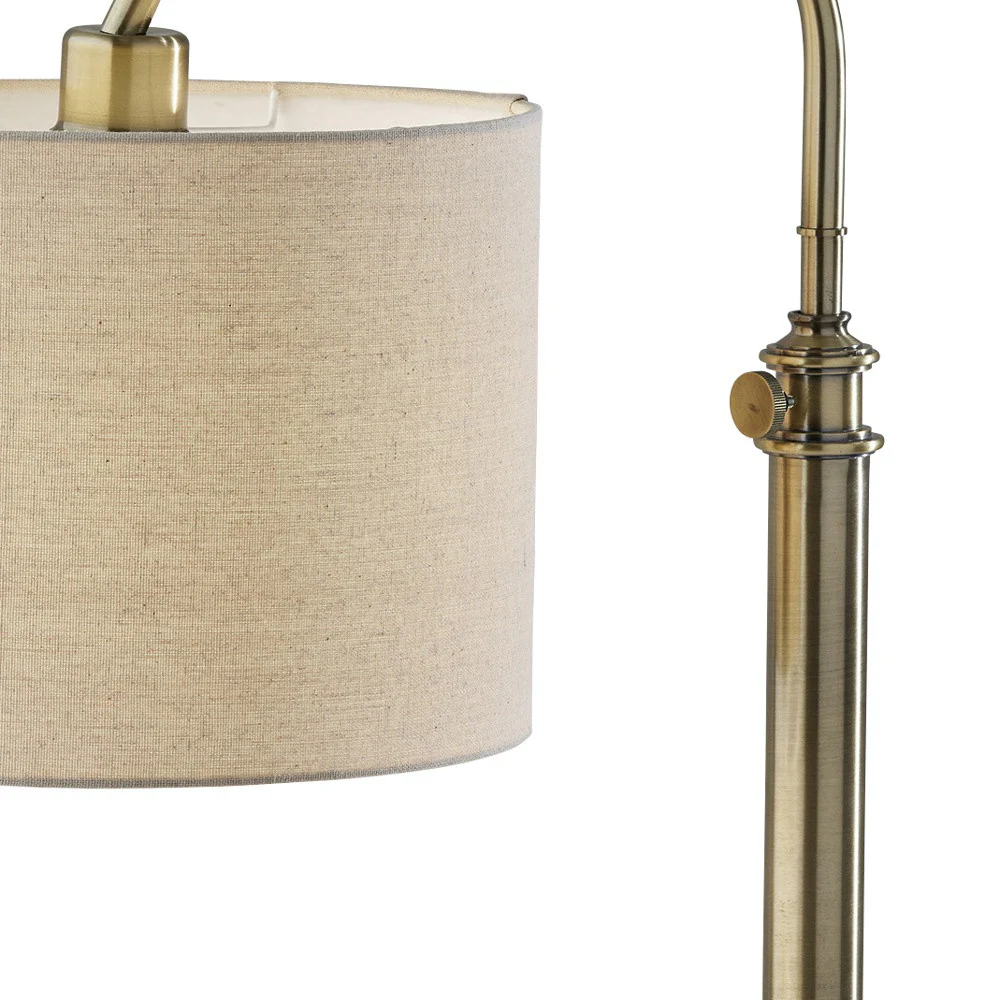 Antiqued Brass Metal Adjustable Arched Lamp With Beige Drum Shade By Homeroots - Image 3