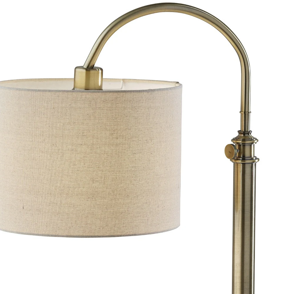 Antiqued Brass Metal Adjustable Arched Lamp With Beige Drum Shade By Homeroots - Image 5
