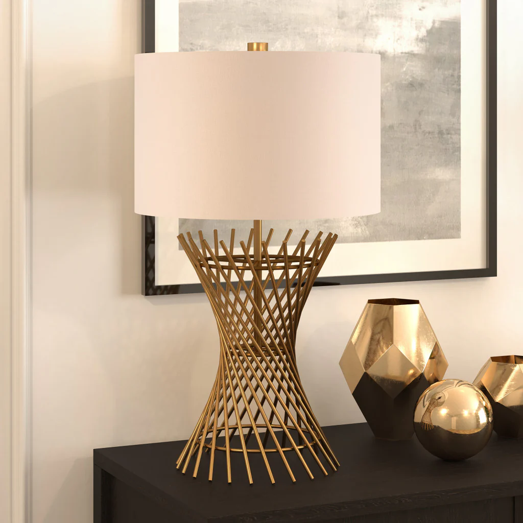 Antiqued Brass Metal Adjustable Table Lamp With White Drum Shade By Homeroots - Image 4