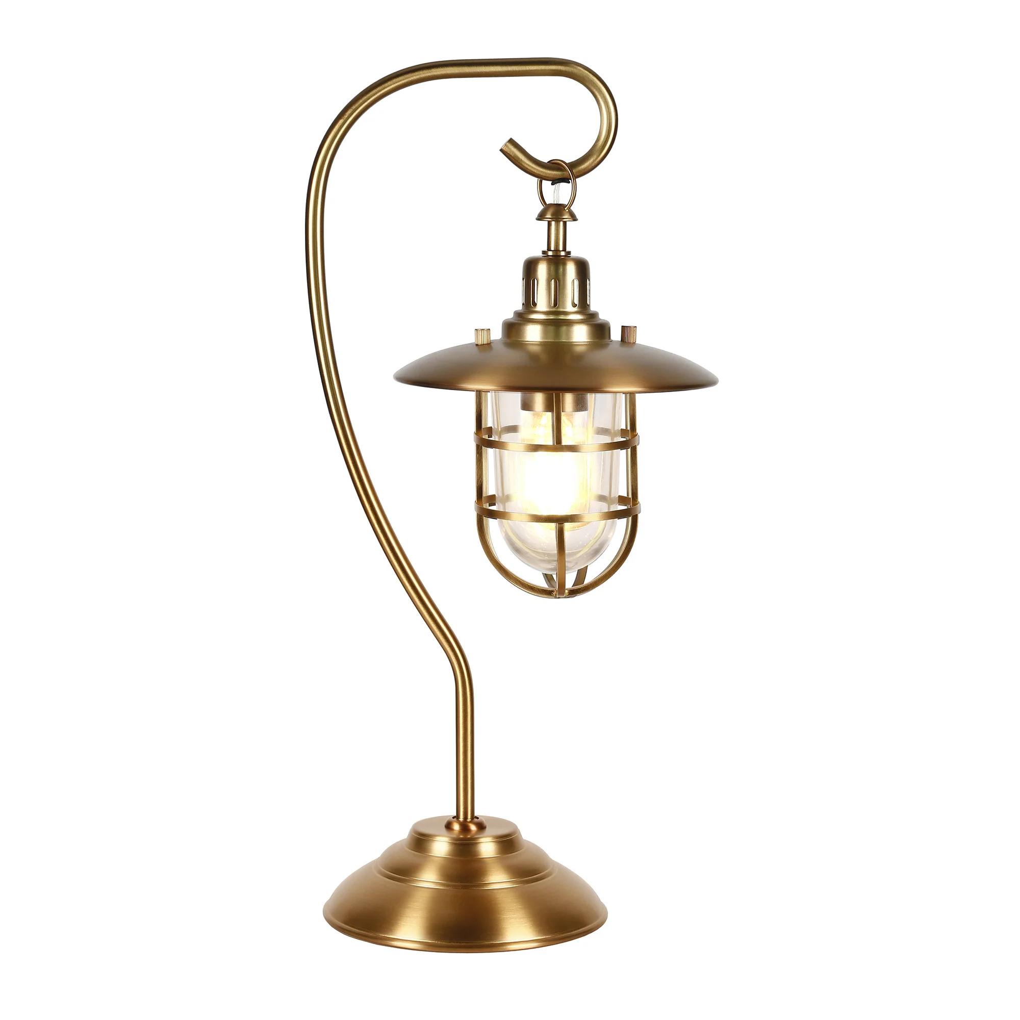 Antiqued Brass Metal Arched Table Lamp With Brass Cage Shade By Homeroots - Image 2