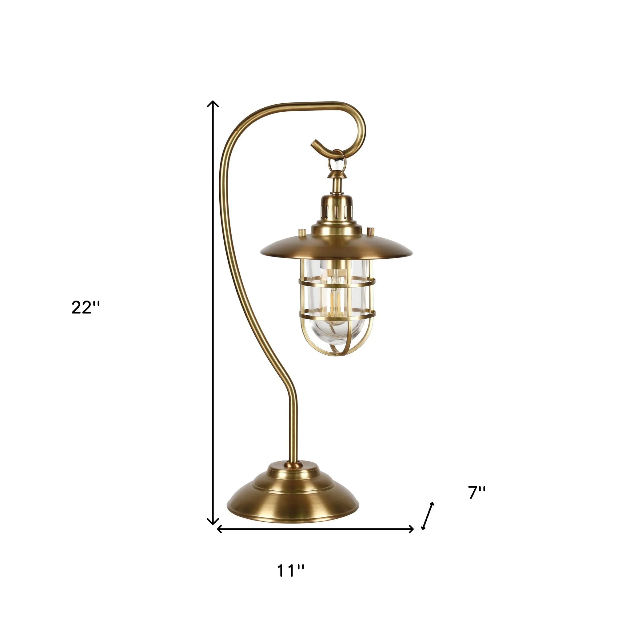 Antiqued Brass Metal Arched Table Lamp With Brass Cage Shade By Homeroots - Image 8