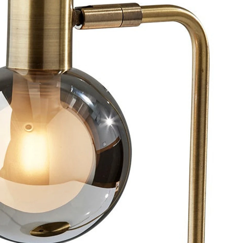 Antiqued Brass Metal Cylinder Desk Table Lamp With Gray Globe Shade With Starling LED Bulb By Homeroots - Image 3