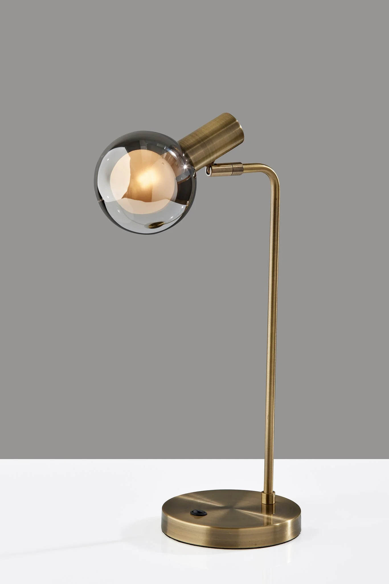 Antiqued Brass Metal Cylinder Desk Table Lamp With Gray Globe Shade With Starling LED Bulb By Homeroots - Image 7