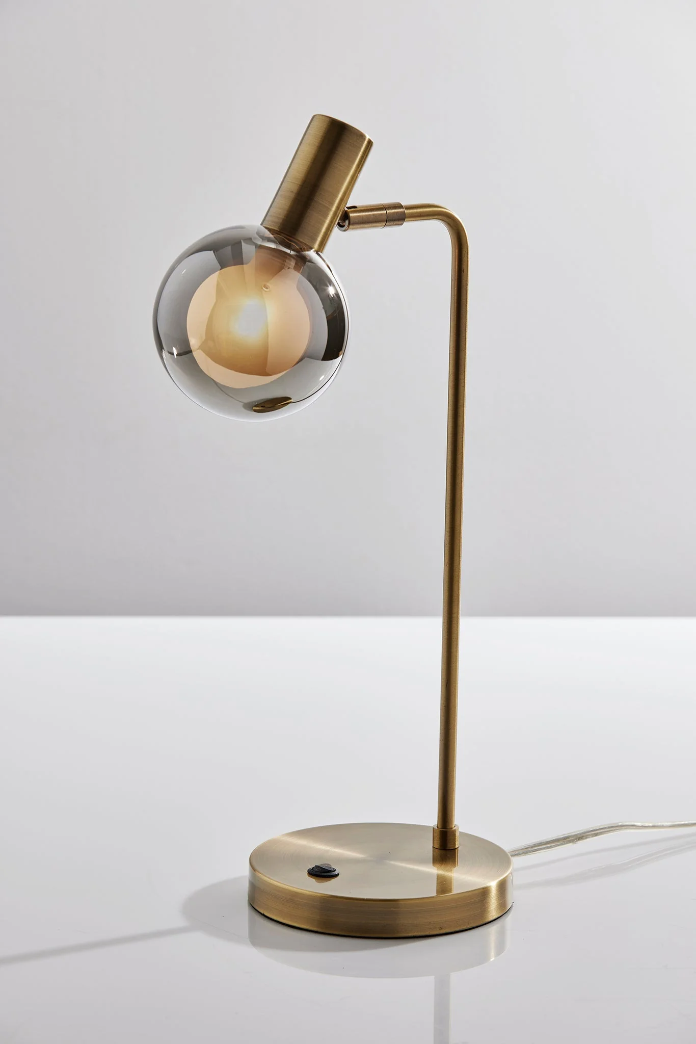Antiqued Brass Metal Cylinder Desk Table Lamp With Gray Globe Shade With Starling LED Bulb By Homeroots - Image 8