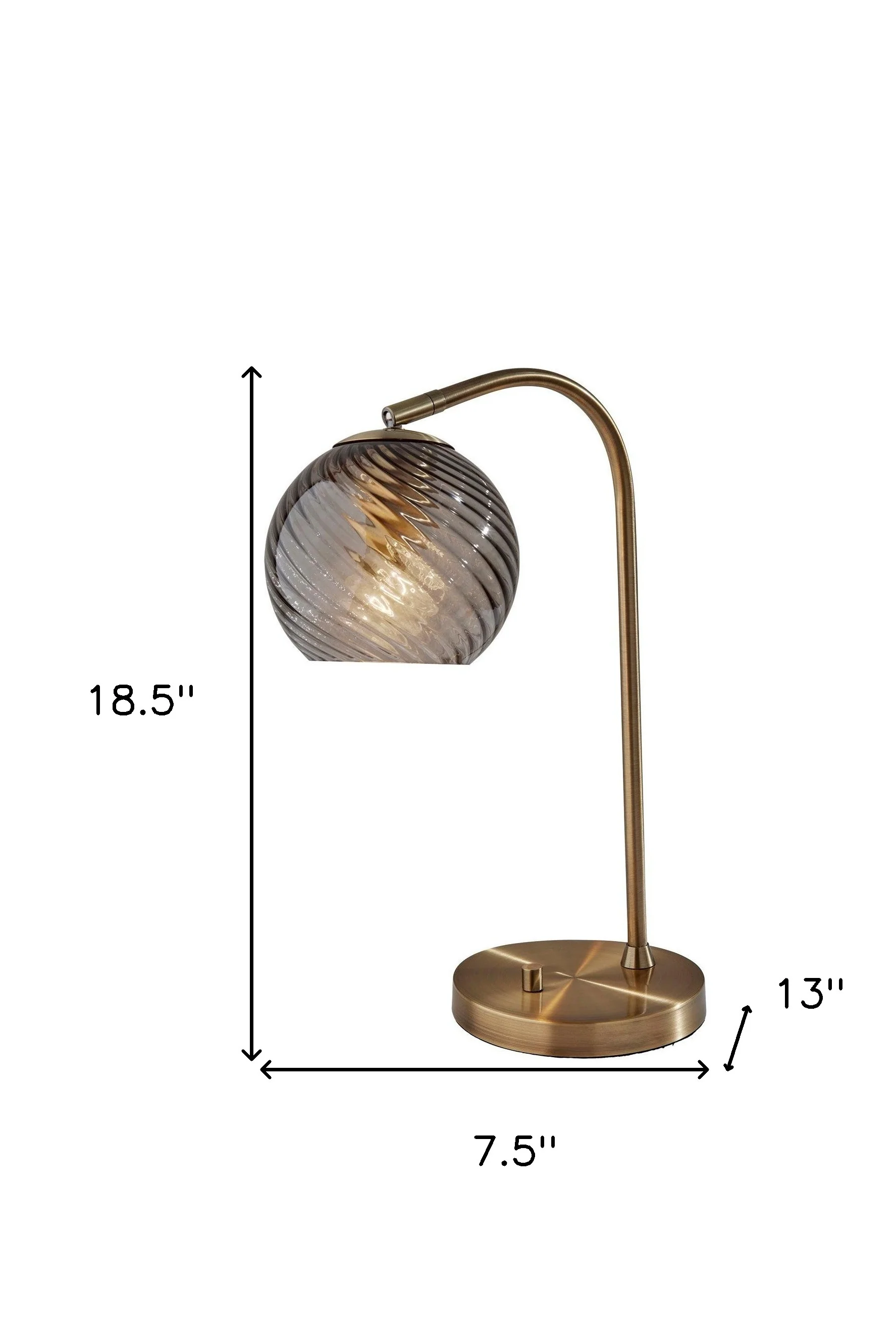 Antiqued Brass Metal Desk Lamp With Light Gray Swirl Globe Shade By Homeroots - Image 8