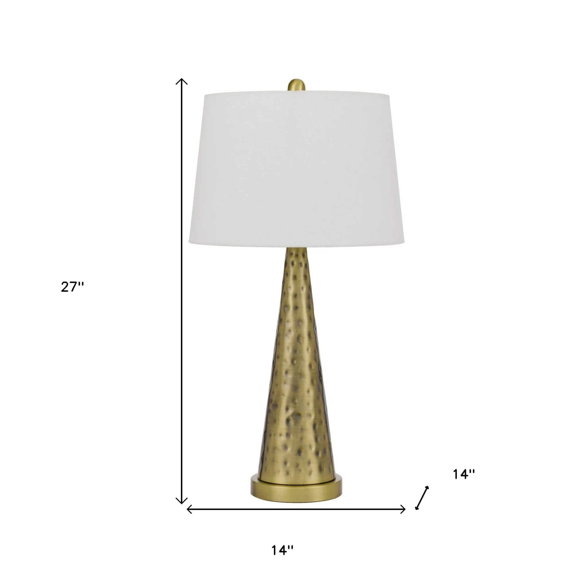 Antiqued Brass Metal Geometric Table Lamp With White Empire Shade By Homeroots - Image 3