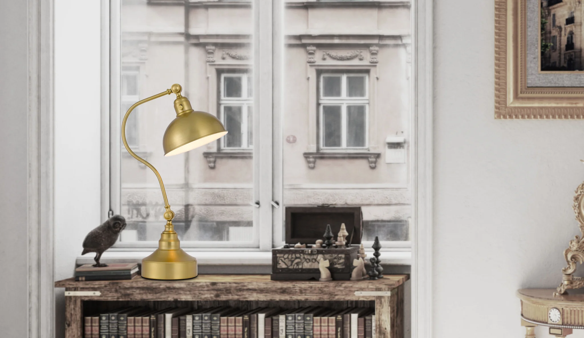Antiqued Brass Metal Lantern Desk Lamp With Antiqued Brass Dome Shade By Homeroots - Image 3