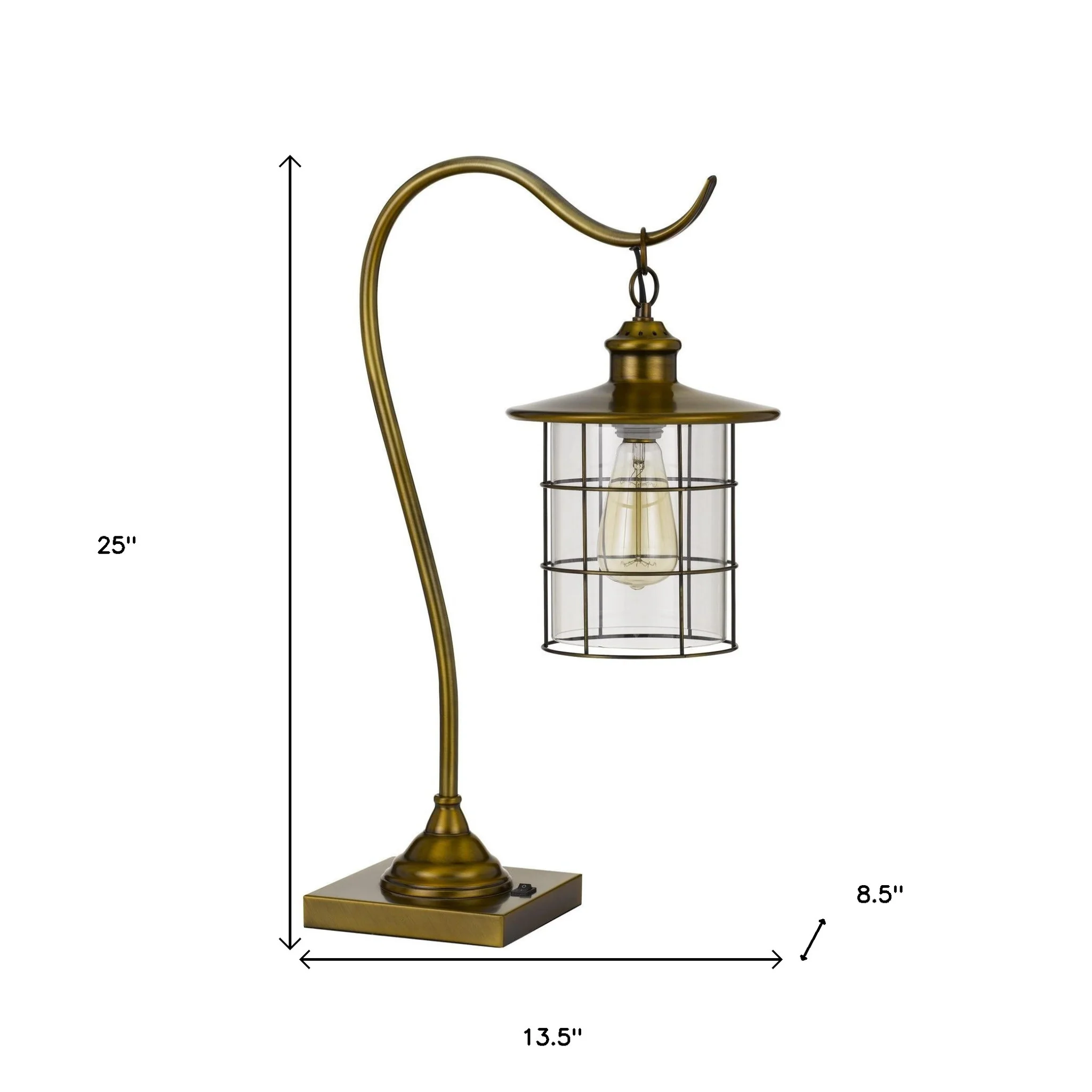 Antiqued Brass Metal Lantern Desk Lamp With Antiqued Brass Drum Shade By Homeroots - Image 3