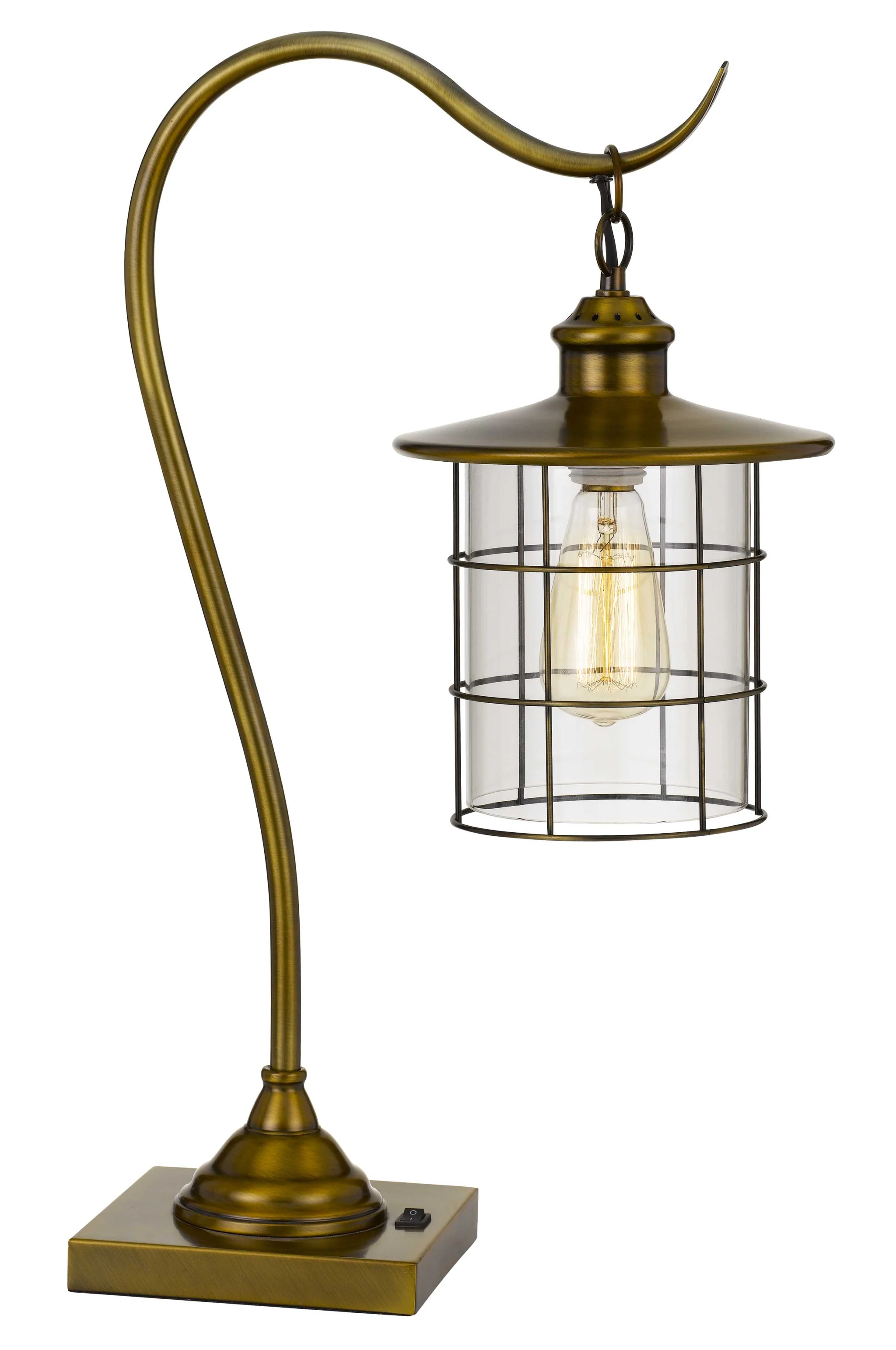 Antiqued Brass Metal Lantern Desk Lamp With Antiqued Brass Drum Shade By Homeroots - Image 4