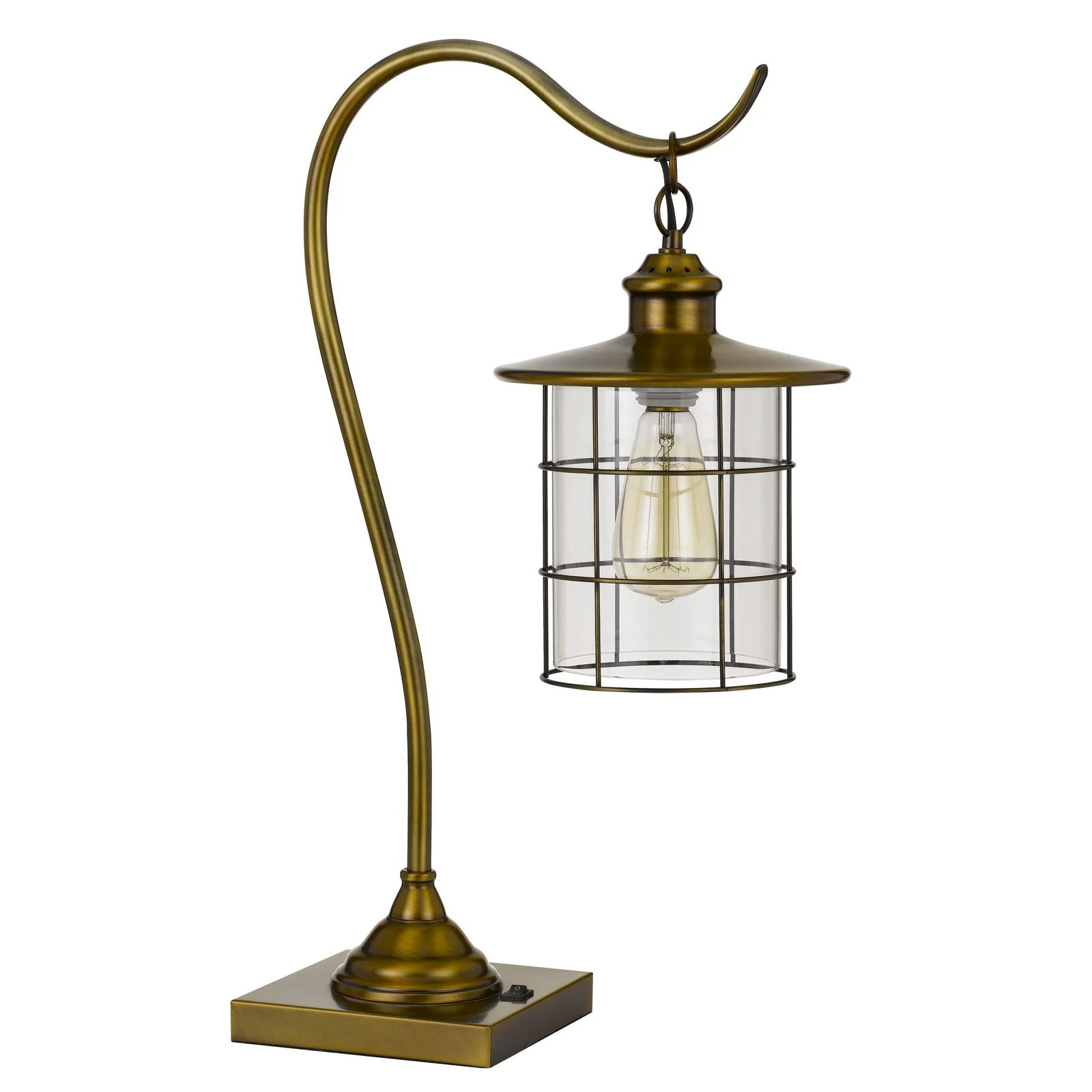 Antiqued Brass Metal Lantern Desk Lamp With Antiqued Brass Drum Shade By Homeroots - Image 5