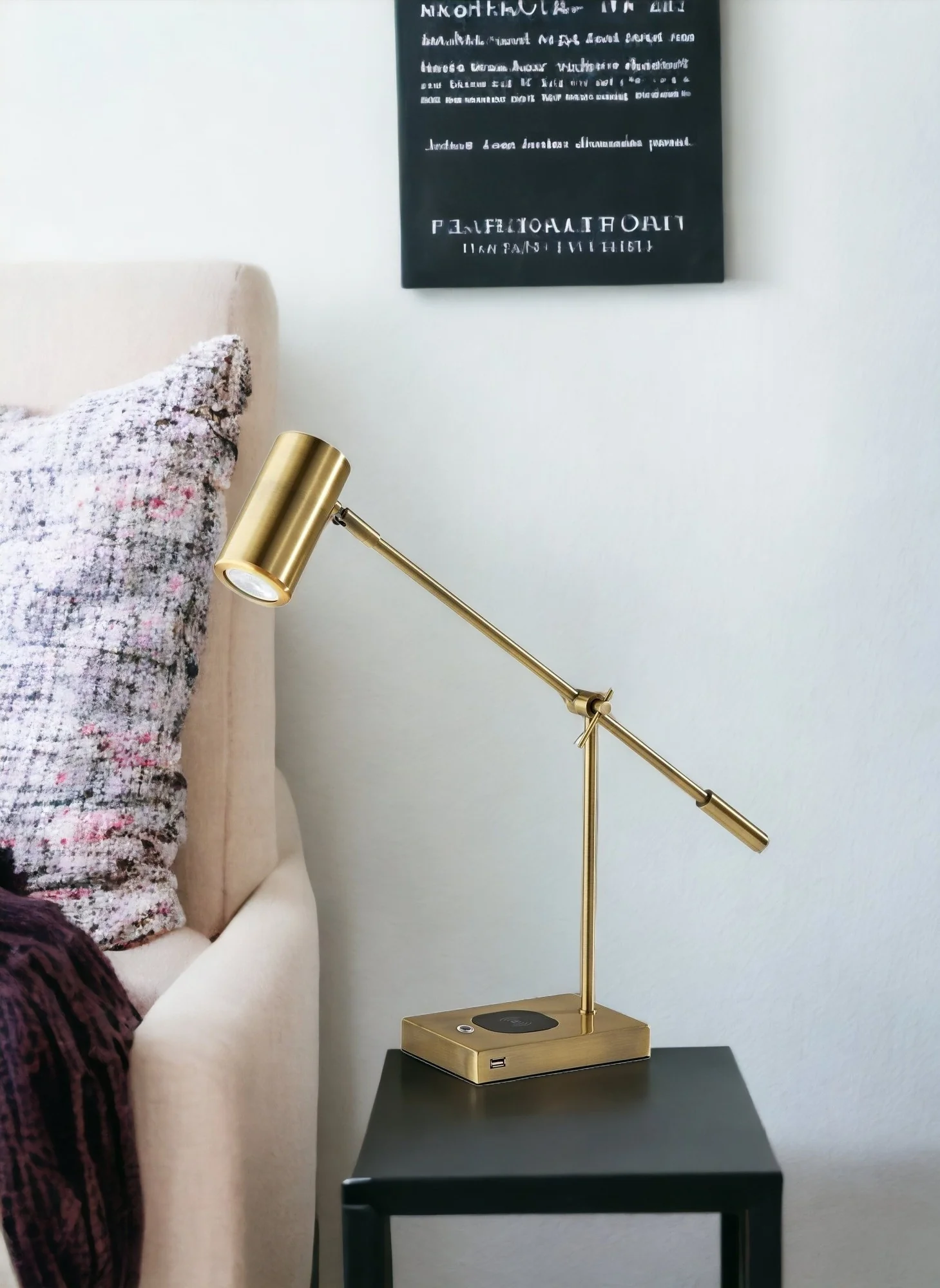Antiqued Brass Metal Novelty Desk LED USB Table Lamp With Brass Drum Shade By Homeroots - Image 2