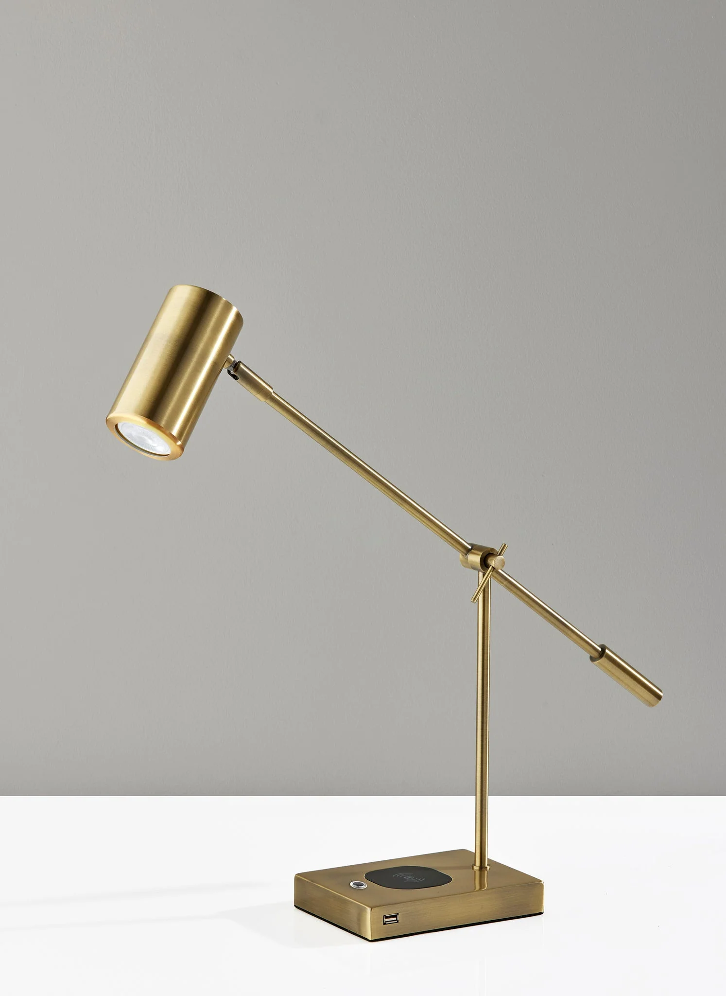 Antiqued Brass Metal Novelty Desk LED USB Table Lamp With Brass Drum Shade By Homeroots - Image 3