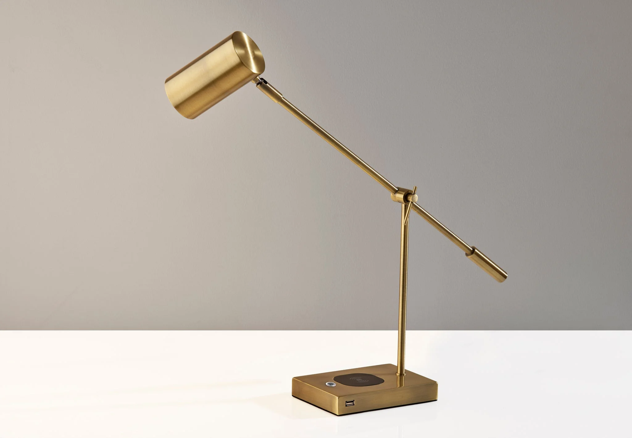 Antiqued Brass Metal Novelty Desk LED USB Table Lamp With Brass Drum Shade By Homeroots - Image 5