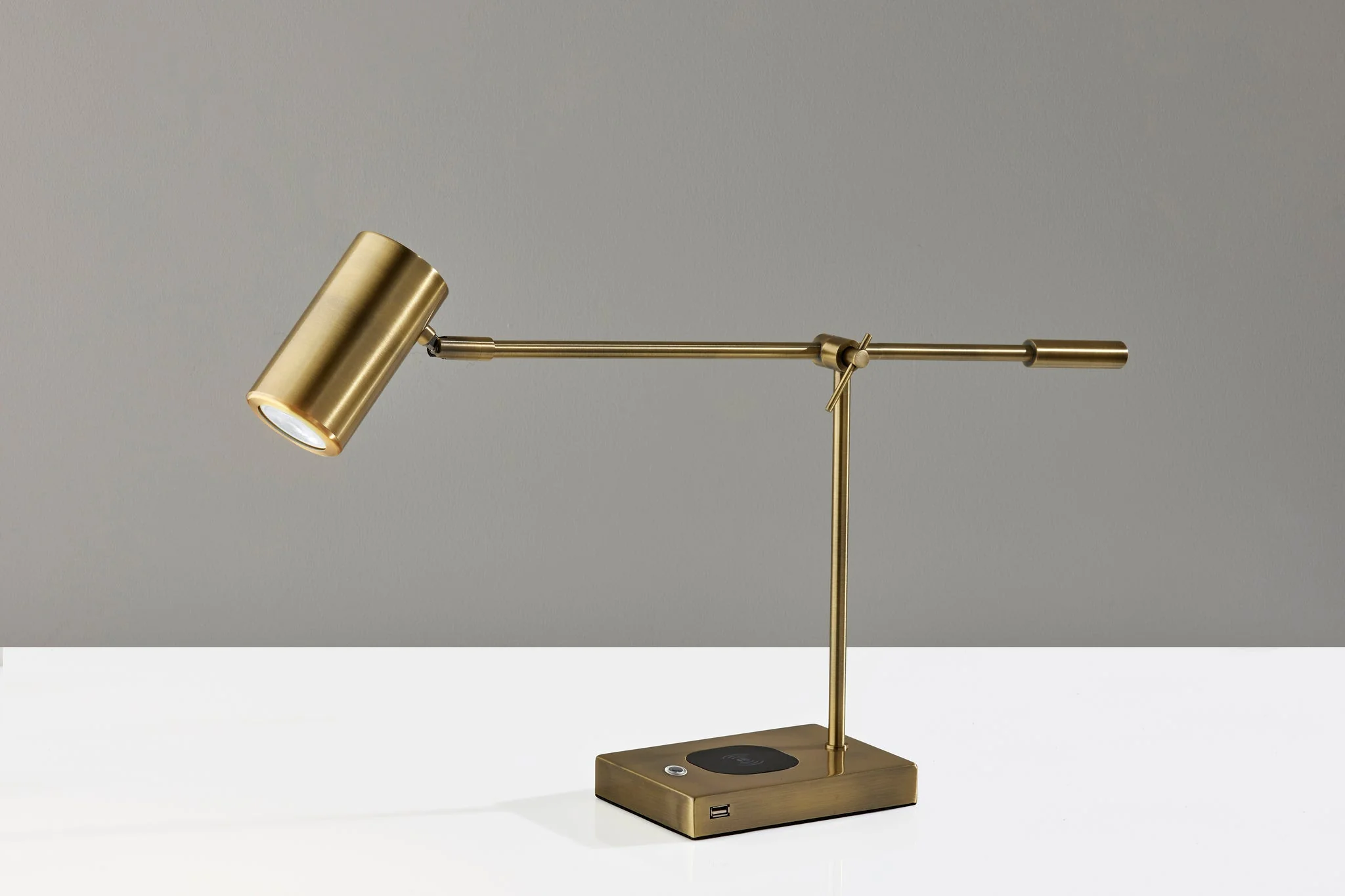 Antiqued Brass Metal Novelty Desk LED USB Table Lamp With Brass Drum Shade By Homeroots - Image 6