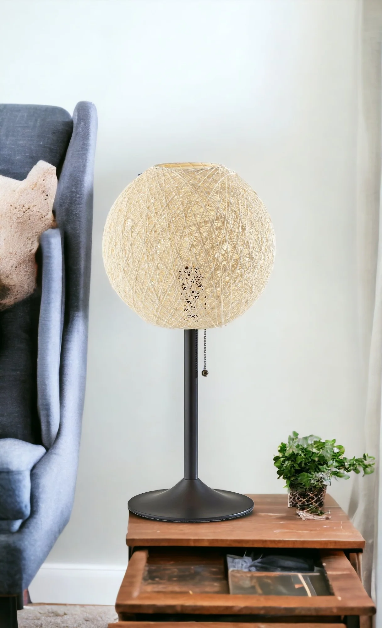 Antiqued Bronze Metal Candlestick Table Lamp With Off White Globe Shade By Homeroots - Image 2