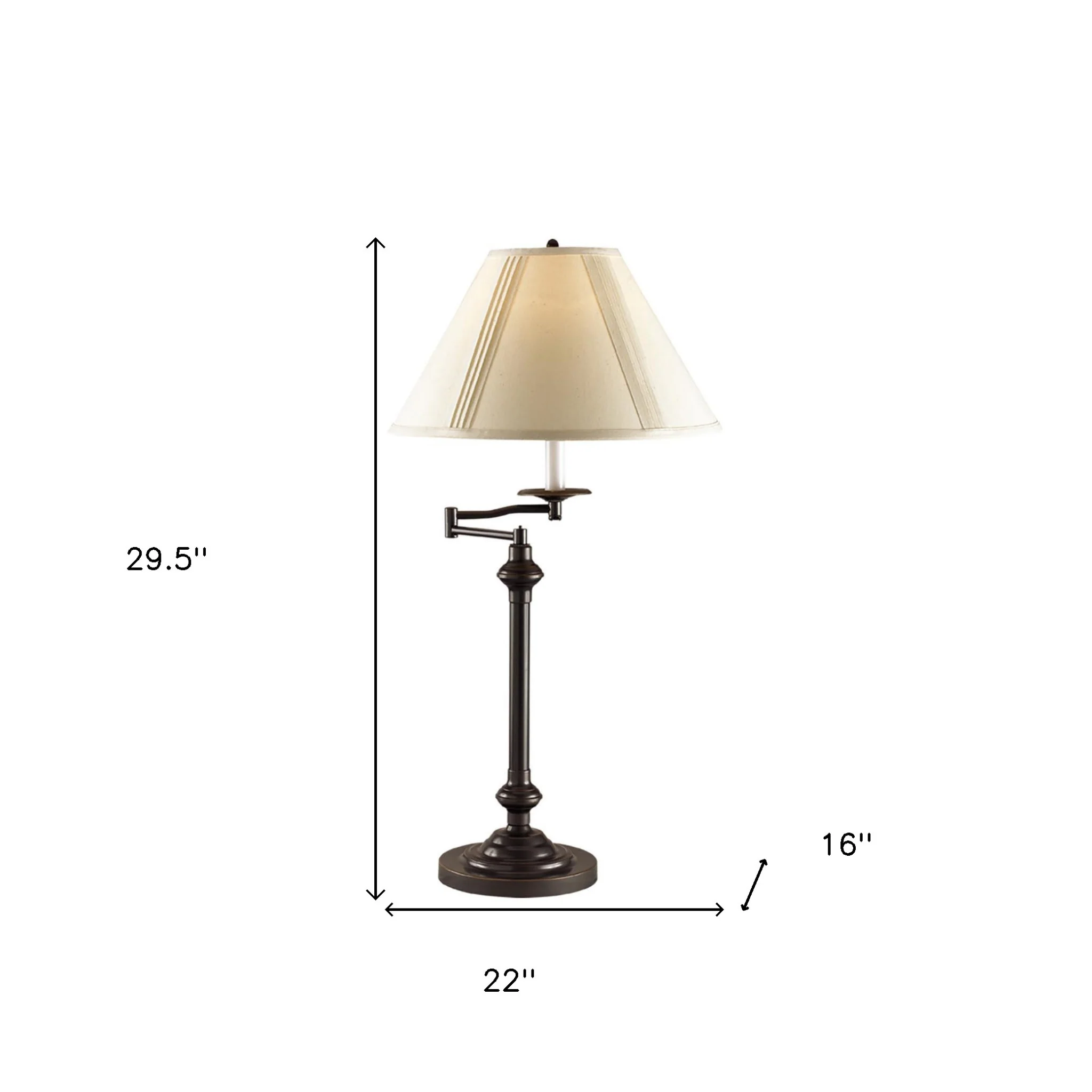 Antiqued Bronze Metal Swing Arm Table Lamp With Off White Empire Shade By Homeroots - Image 3