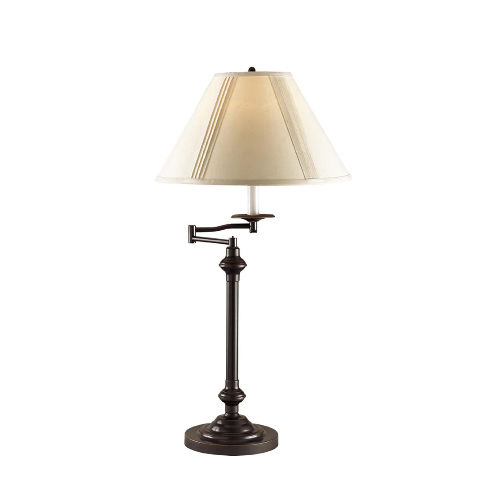 Antiqued Bronze Metal Swing Arm Table Lamp With Off White Empire Shade By Homeroots - Image 4