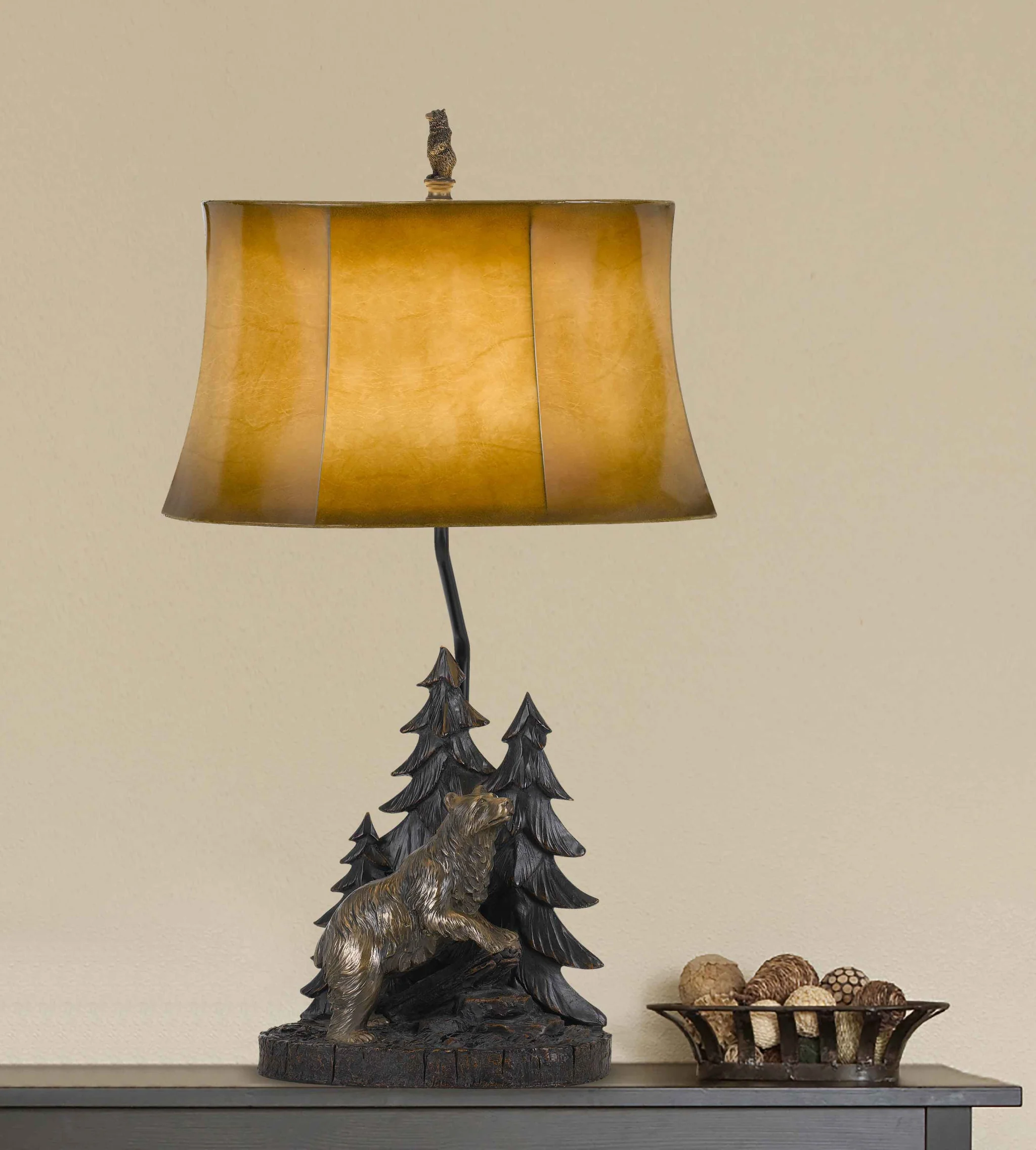 Antiqued Bronze Novelty Table Lamp With Brown Bell Shade By Homeroots - Image 4